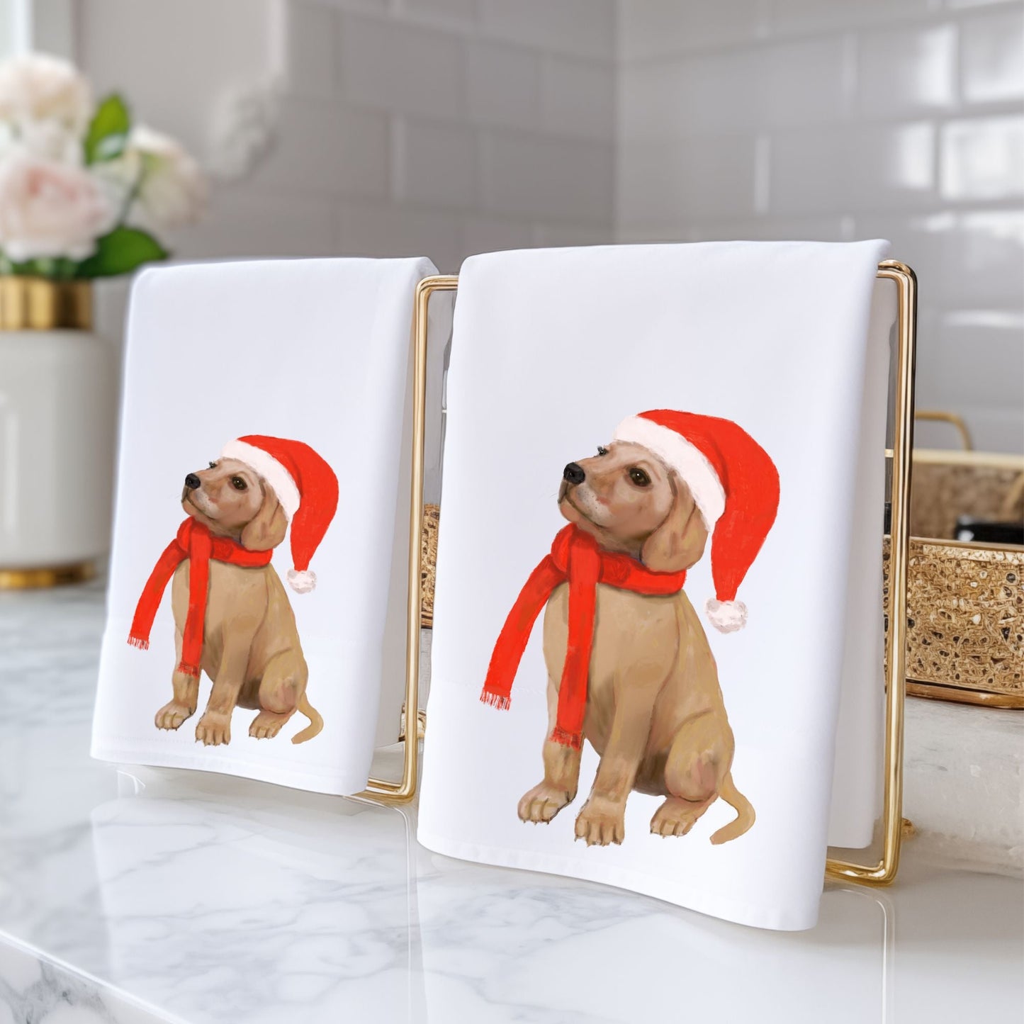 Christmas Golden Retriever Puppy Bathroom Towel - MerikaArt