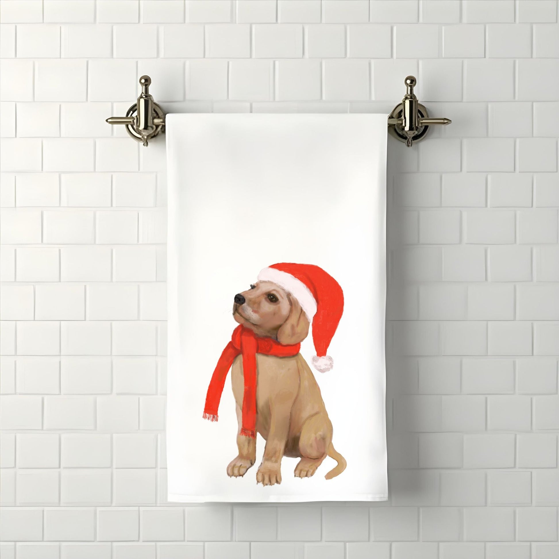 Christmas Golden Retriever Puppy Bathroom Towel - MerikaArt