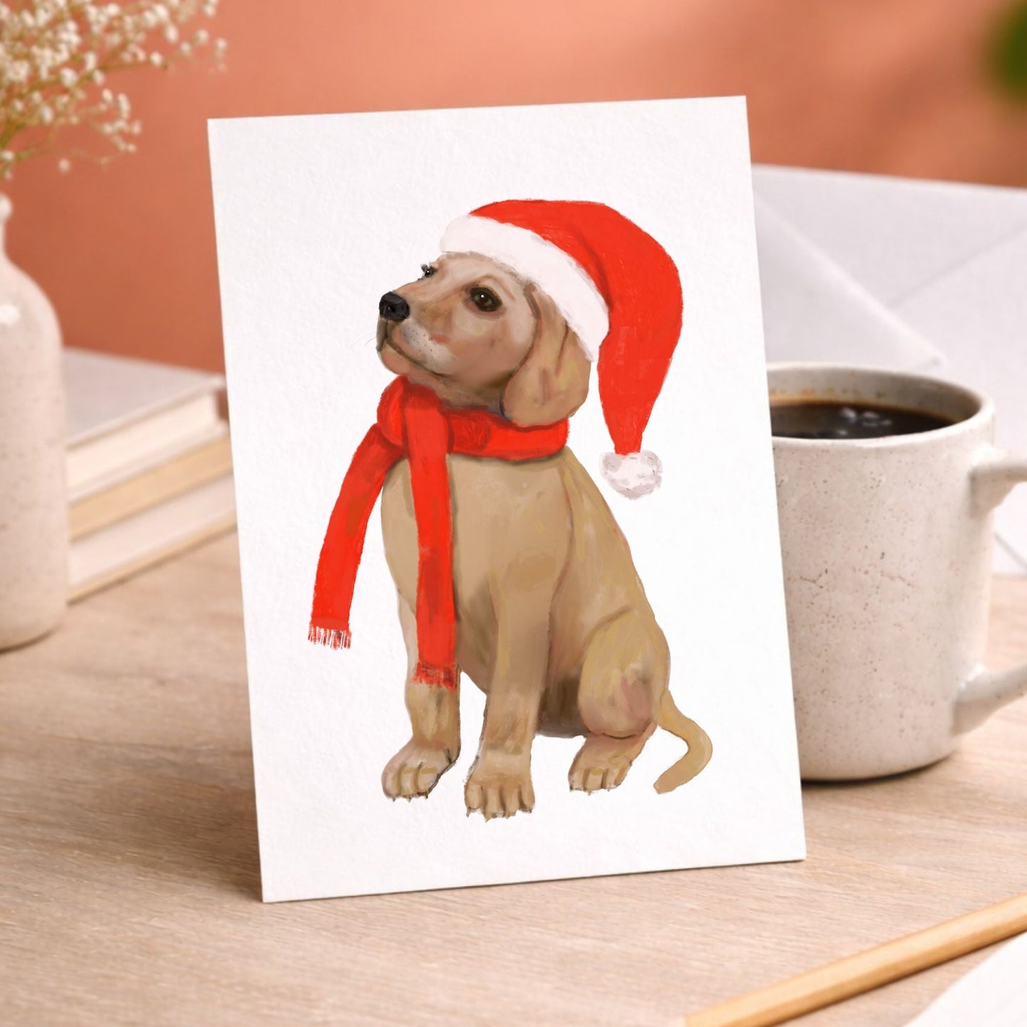 Christmas Golden Retriever Puppy Postcard - MerikaArt