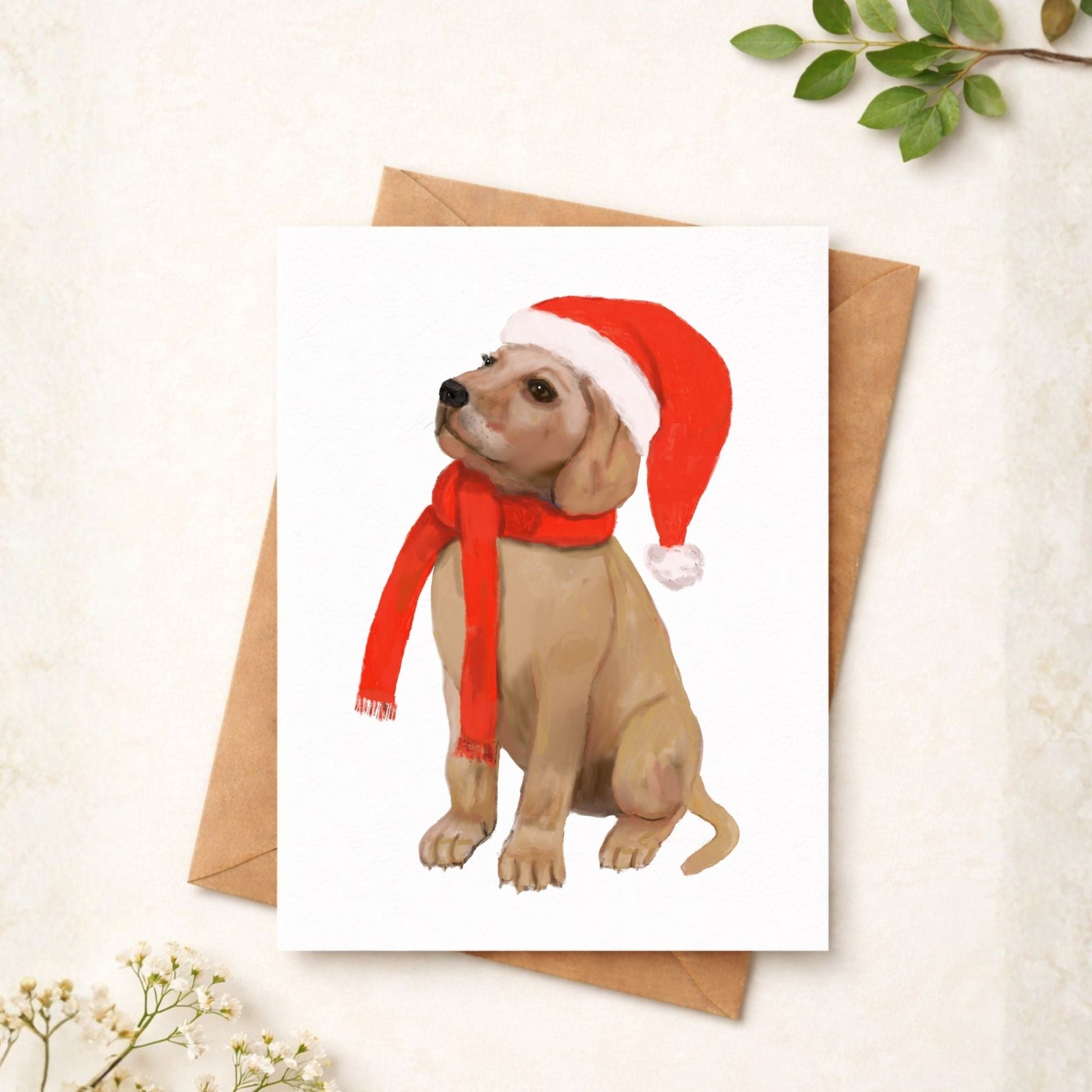 Christmas Golden Retriever Puppy Postcard - MerikaArt