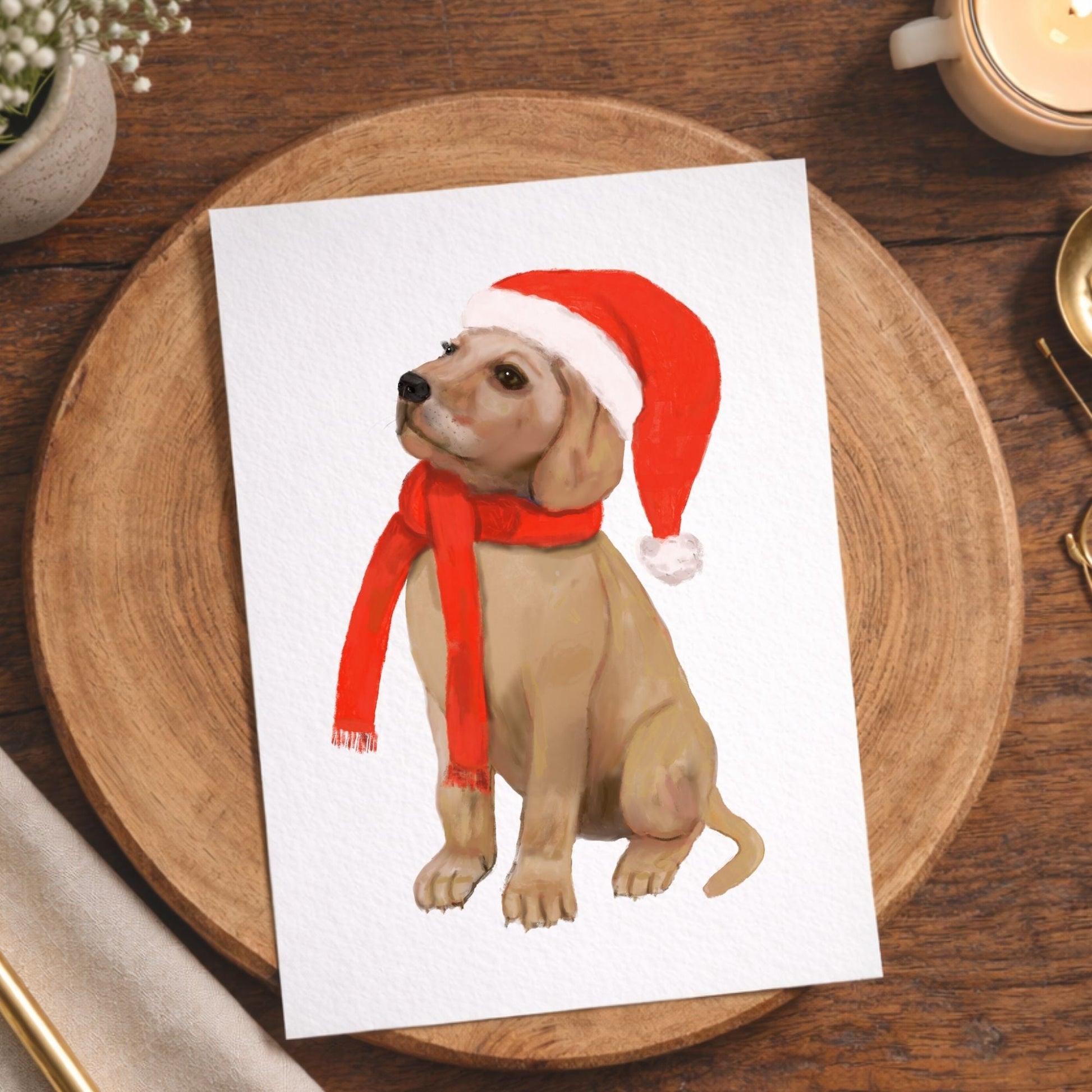 Christmas Golden Retriever Puppy Postcard - MerikaArt