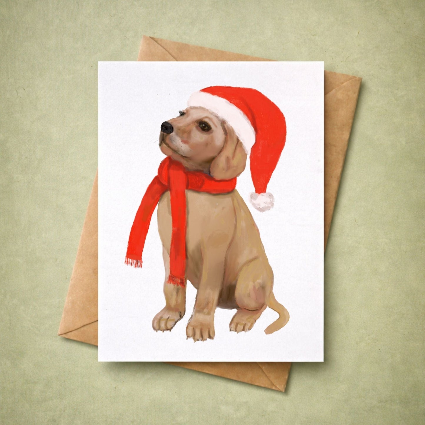 Christmas Golden Retriever Puppy Postcard - MerikaArt