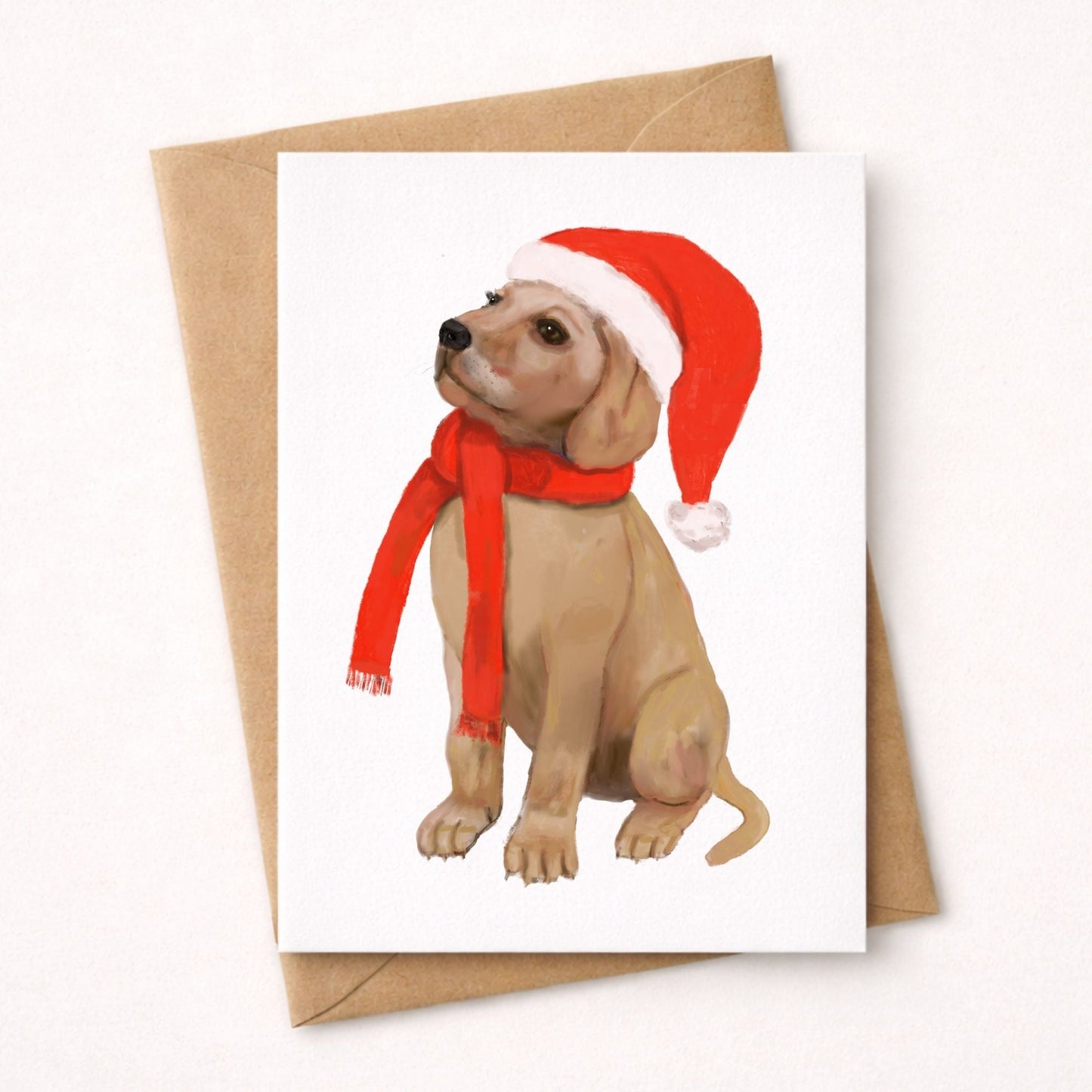 Christmas Golden Retriever Puppy Postcard - MerikaArt