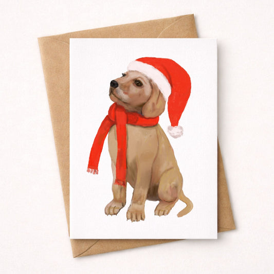 Christmas Golden Retriever Puppy Postcard - MerikaArt