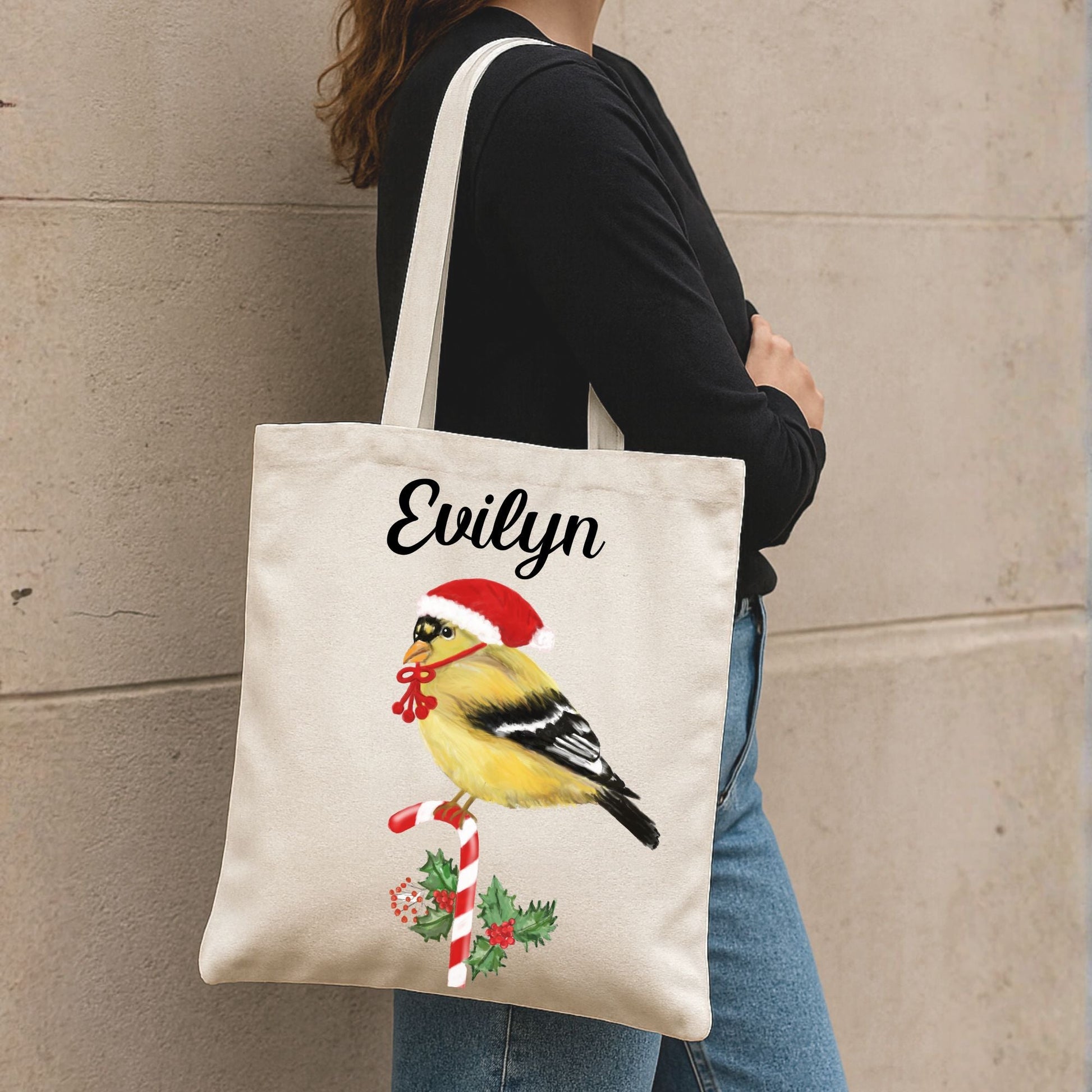 Christmas Goldfinch Canvas Tote Bag - MerikaArt
