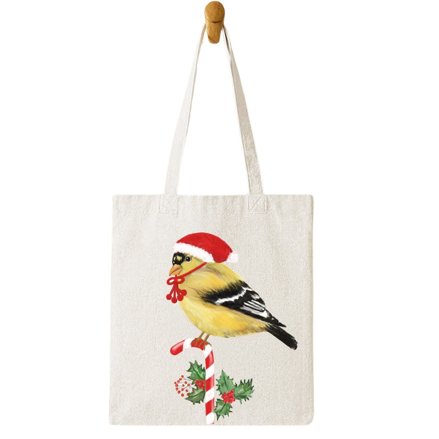 Christmas Goldfinch Canvas Tote Bag - MerikaArt
