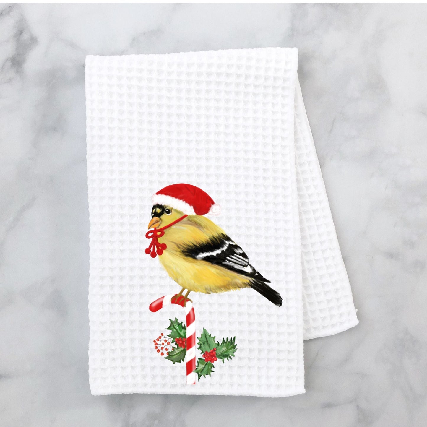 Christmas Goldfinch Kitchen Towel - MerikaArt