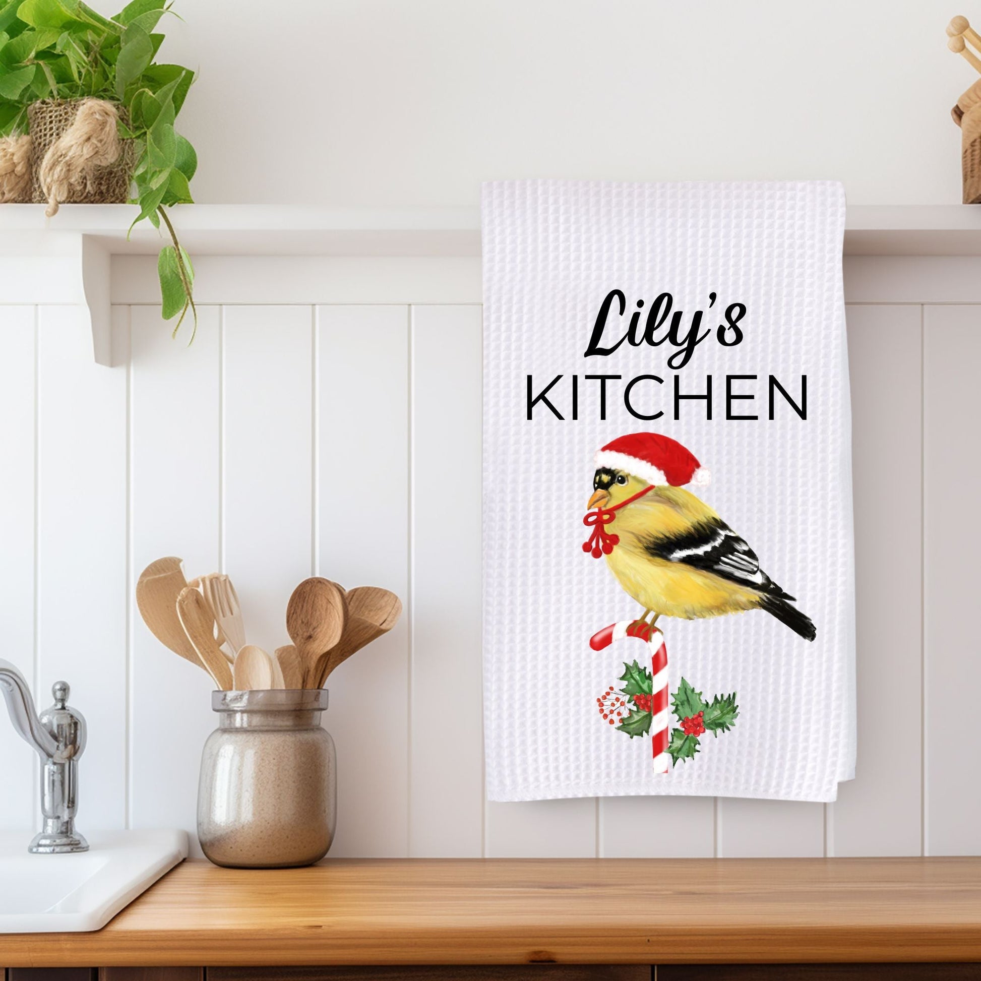 Christmas Goldfinch Kitchen Towel - MerikaArt