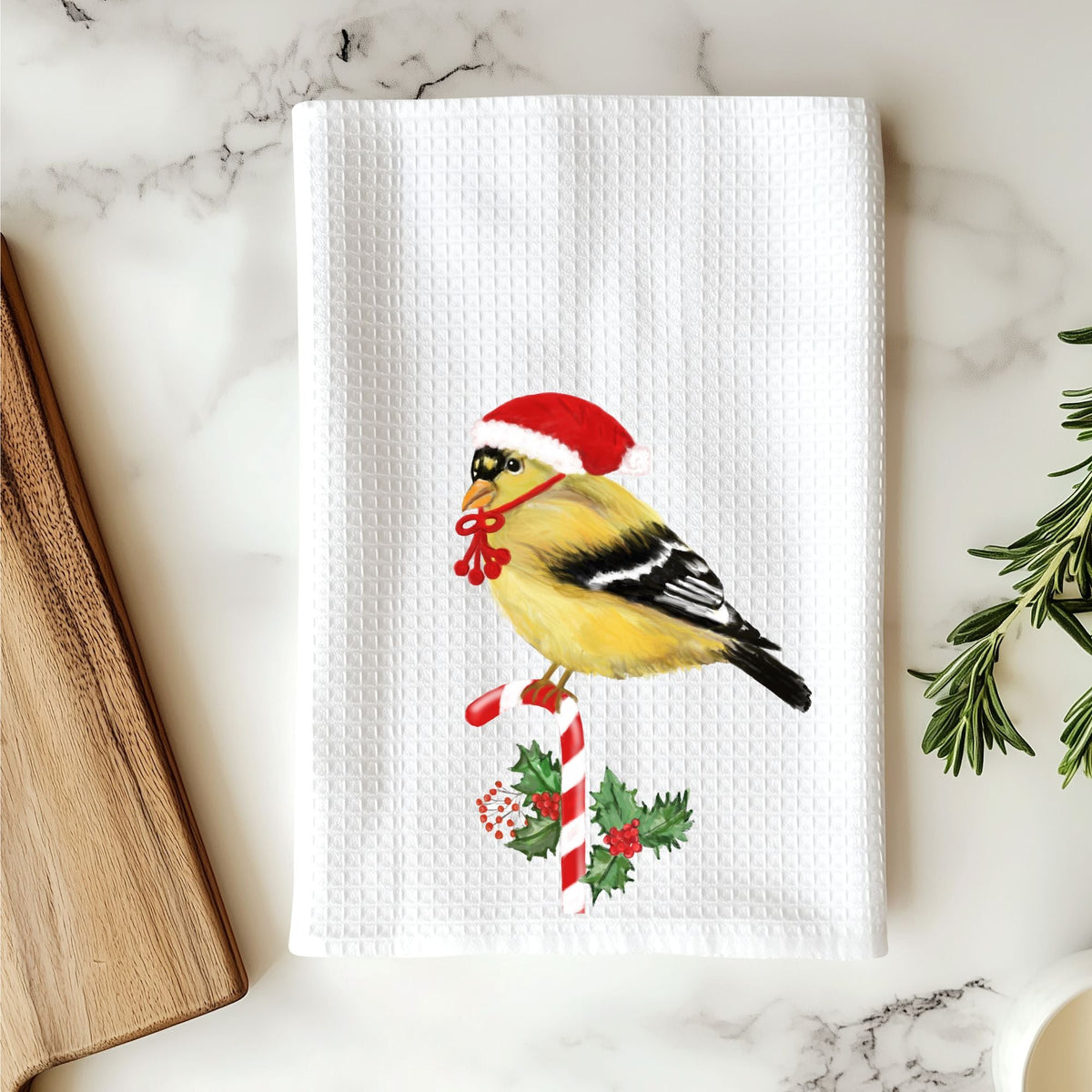 Christmas Goldfinch Kitchen Towel - MerikaArt