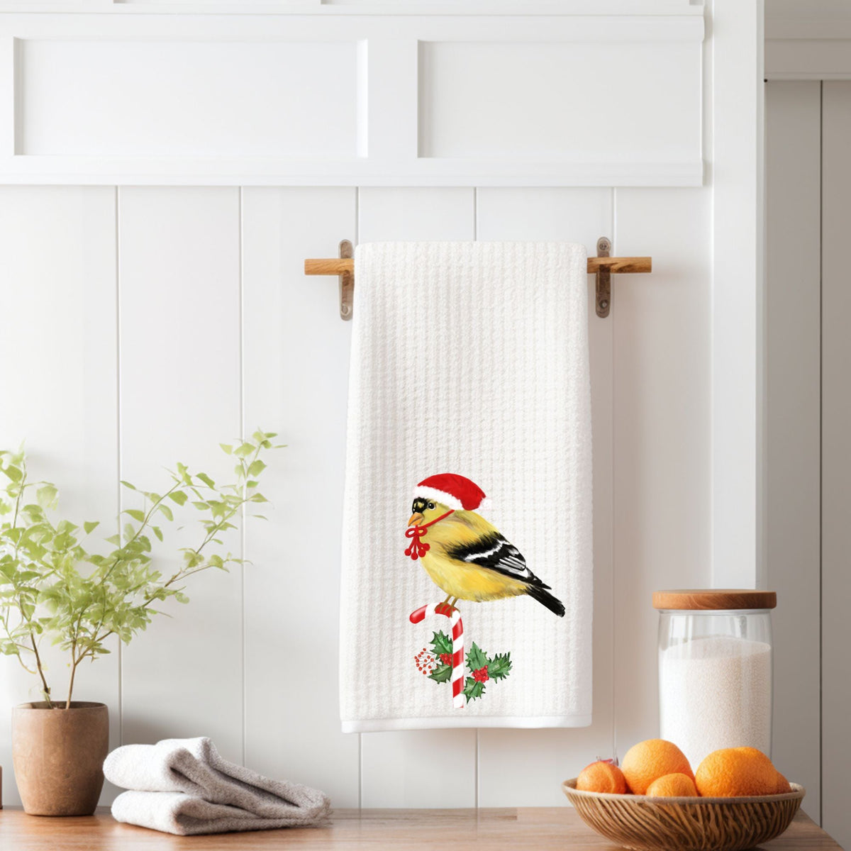 Christmas Goldfinch Kitchen Towel - MerikaArt