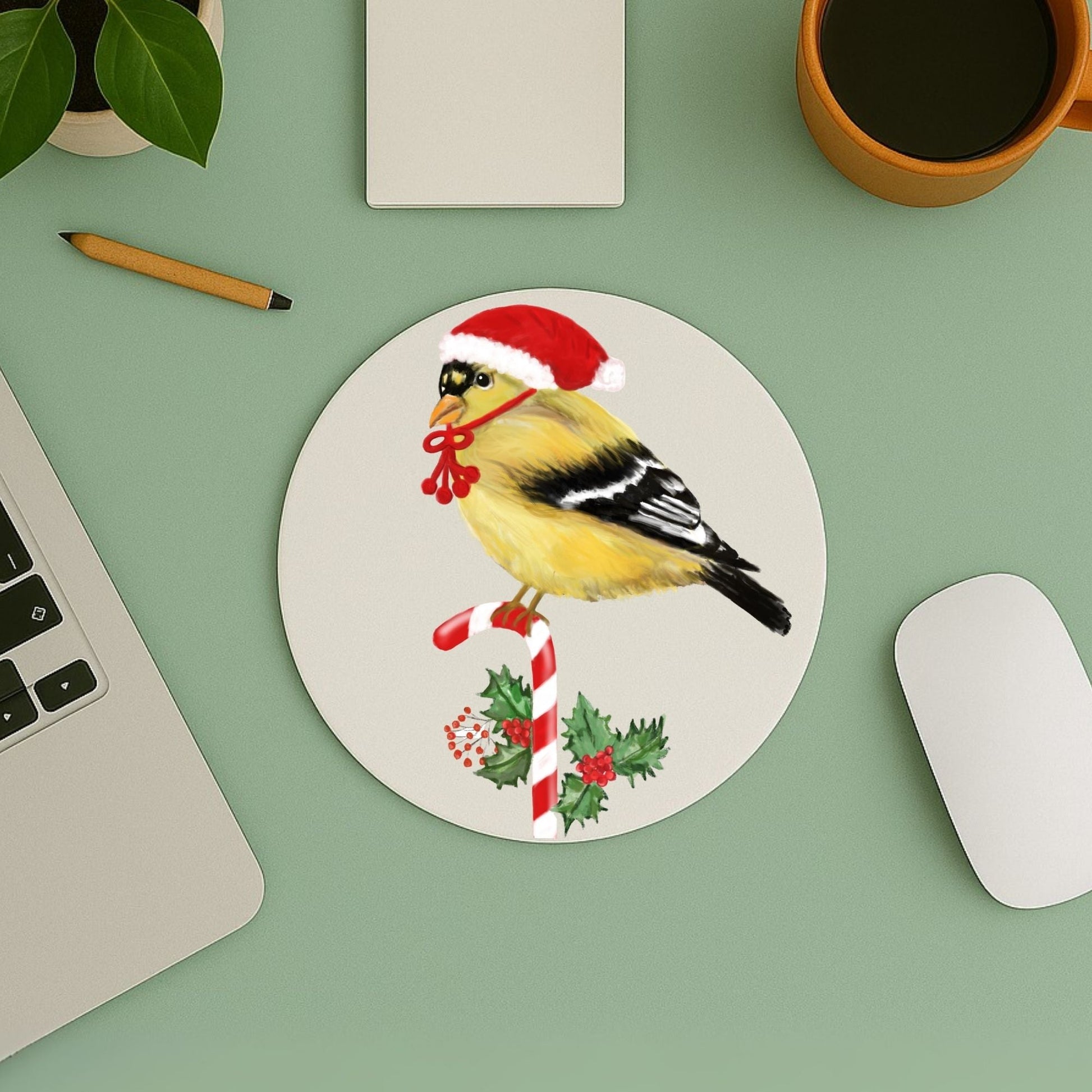 Christmas Goldfinch Mousepad - MerikaArt
