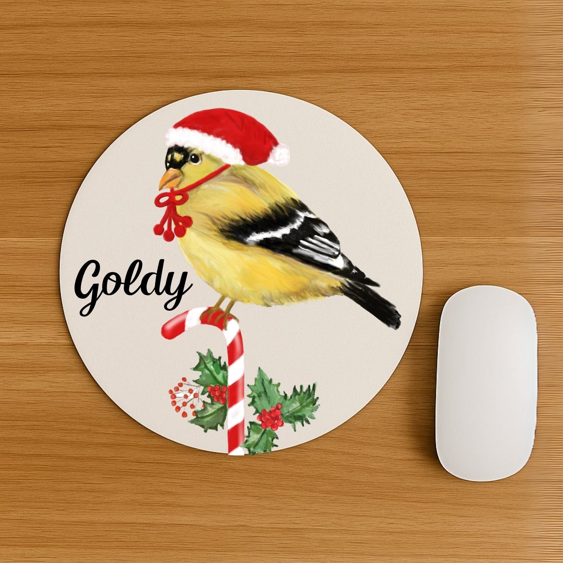 Christmas Goldfinch Mousepad - MerikaArt