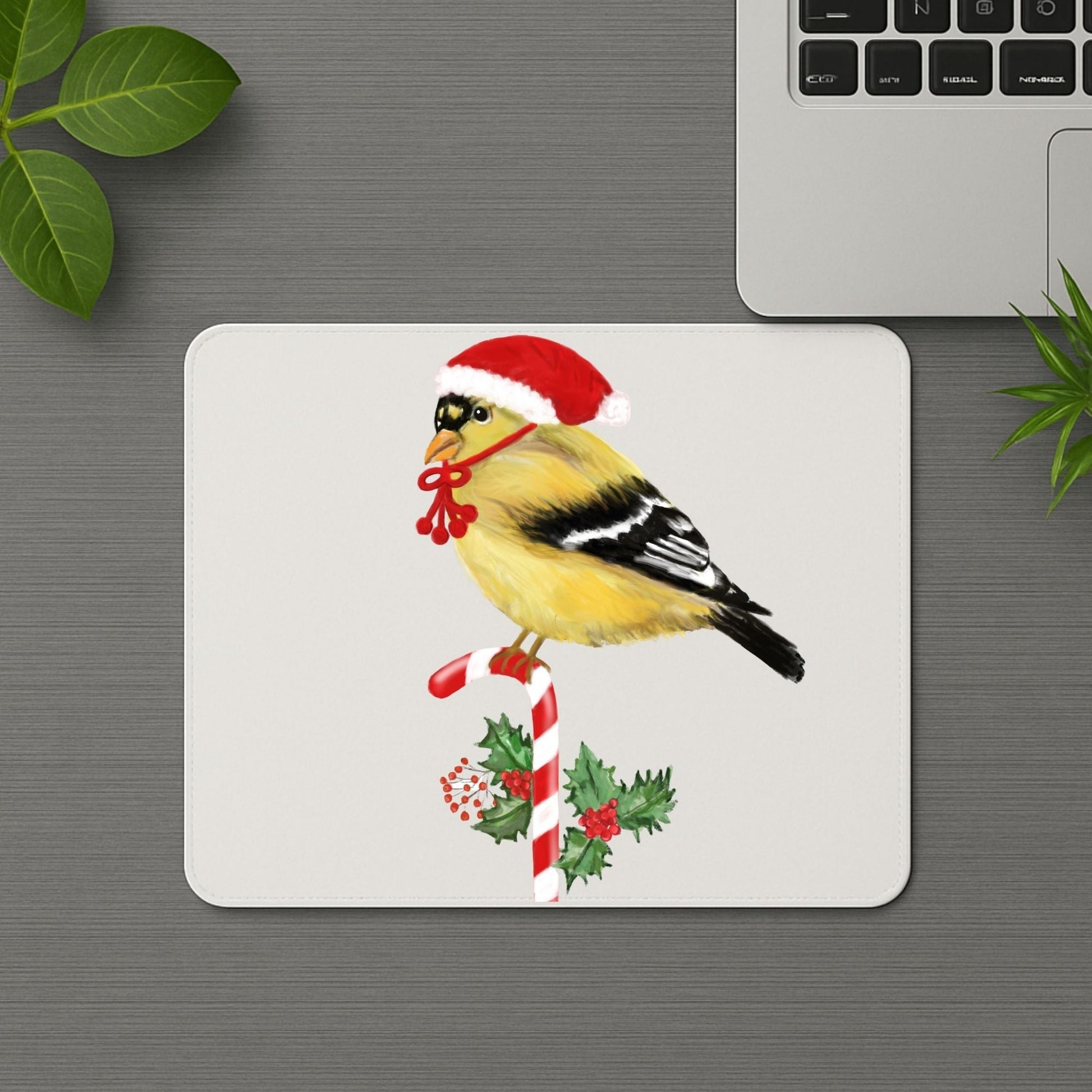 Christmas Goldfinch Mousepad - MerikaArt