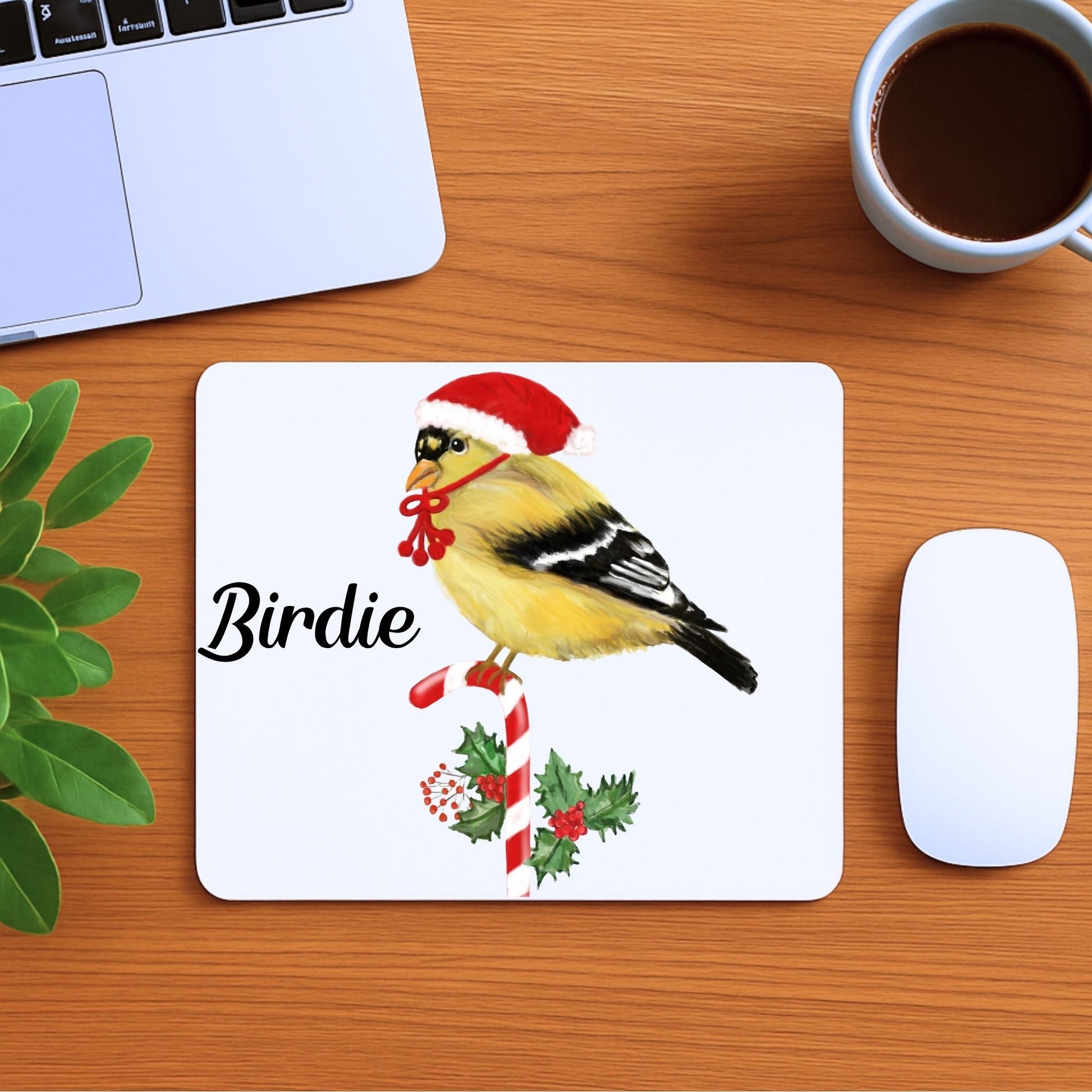 Christmas Goldfinch Mousepad - MerikaArt