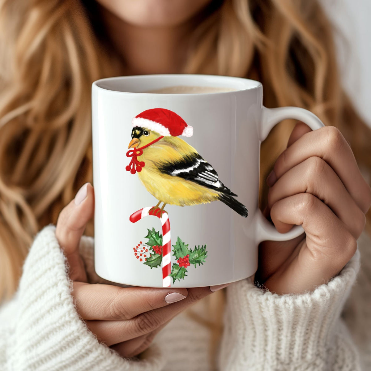 Christmas Goldfinch Mug - MerikaArt