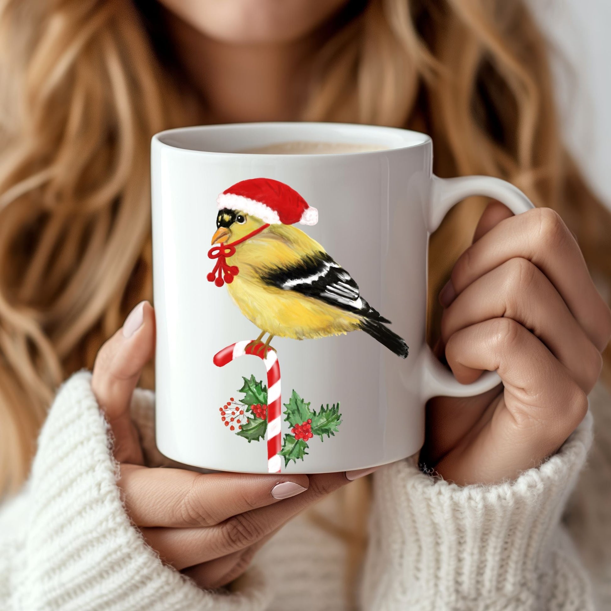Christmas Goldfinch Mug - MerikaArt