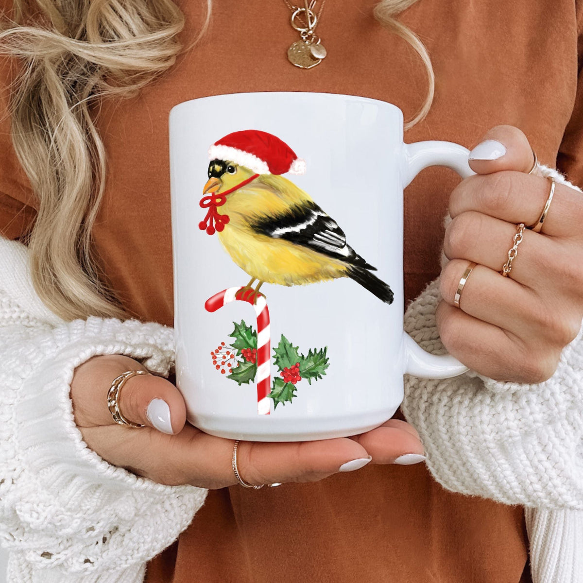 Christmas Goldfinch Mug - MerikaArt