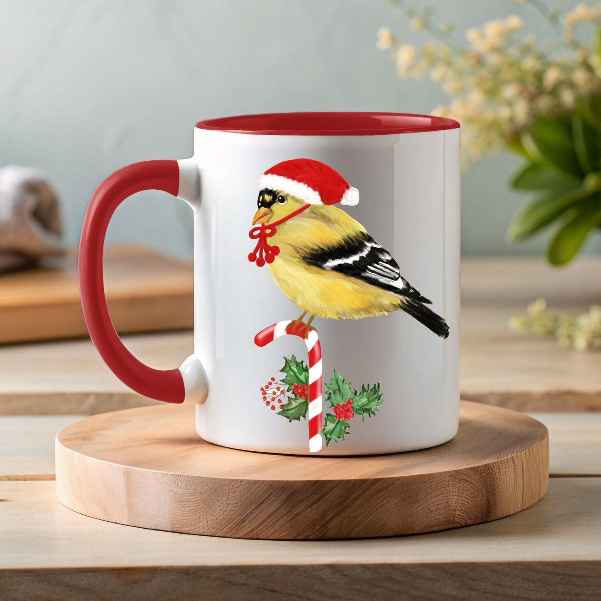Christmas Goldfinch Mug - MerikaArt