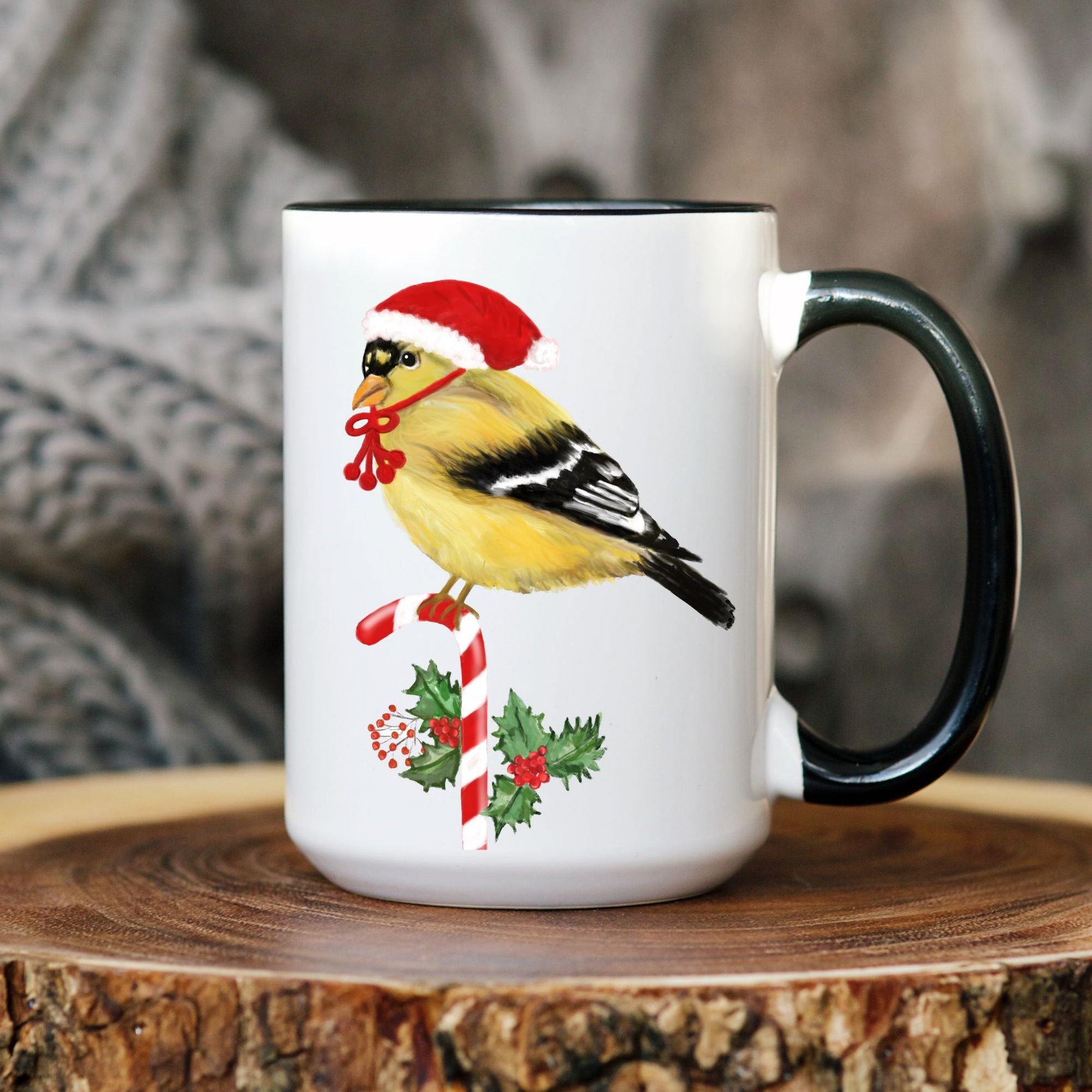 Christmas Goldfinch Mug - MerikaArt