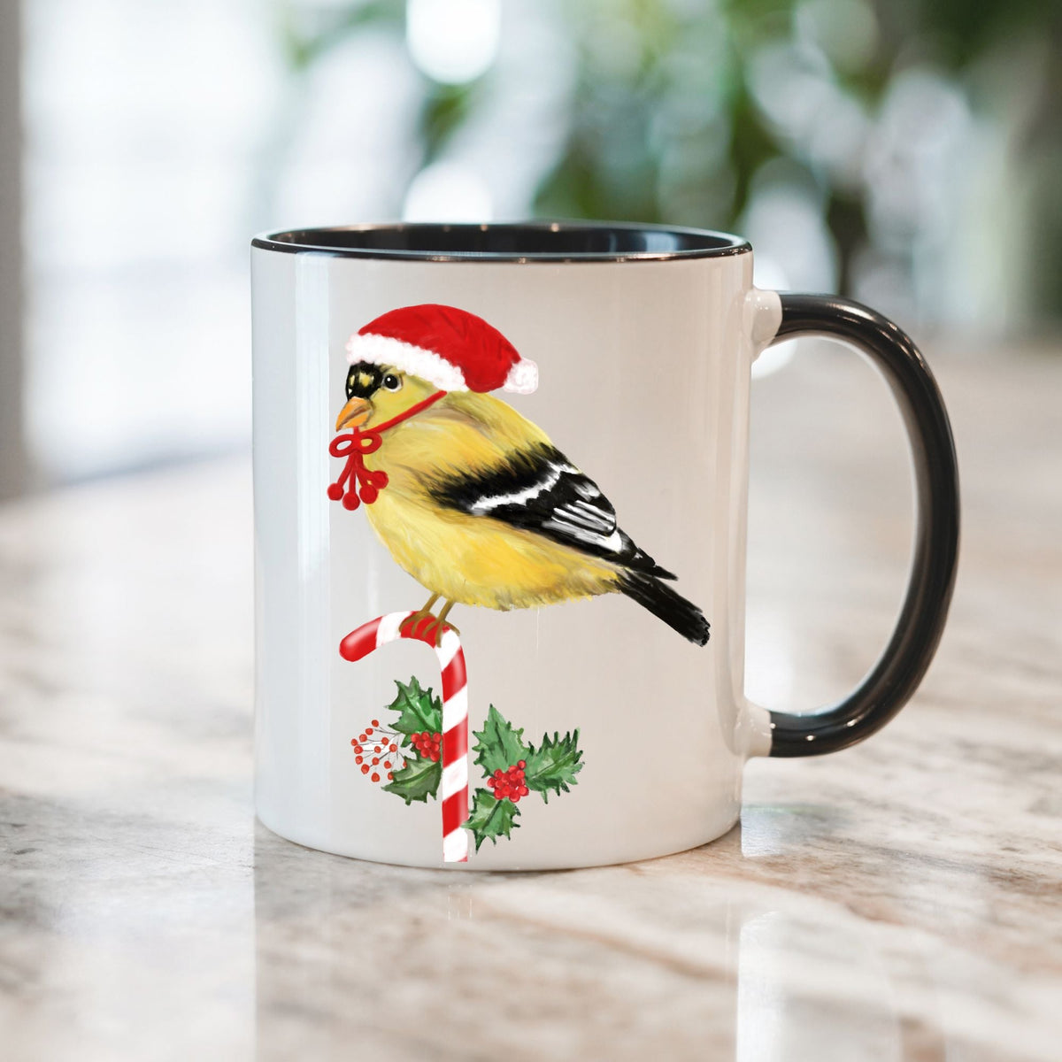 Christmas Goldfinch Mug - MerikaArt