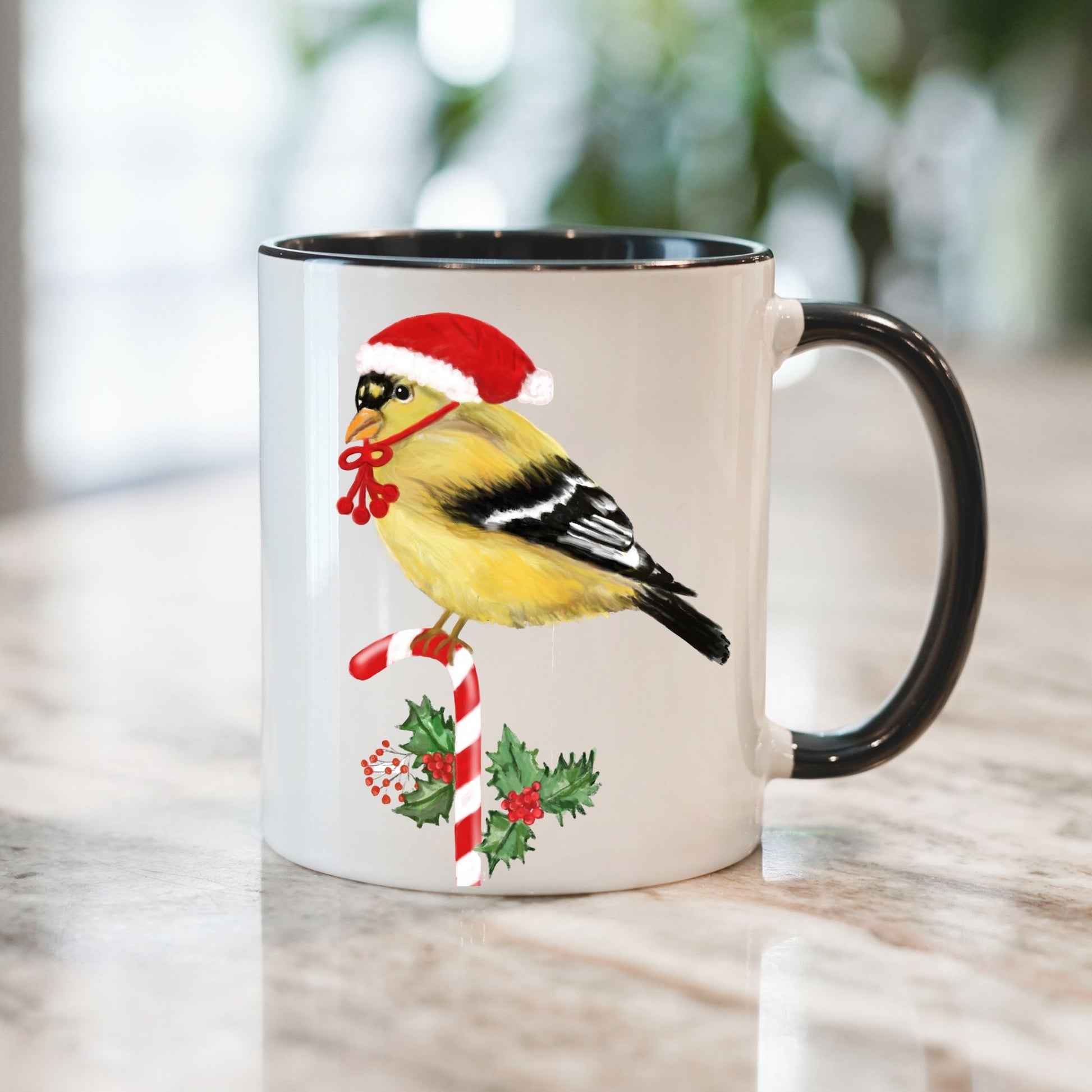 Christmas Goldfinch Mug - MerikaArt
