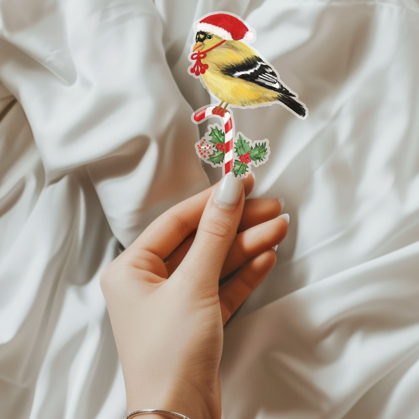 Christmas Goldfinch Sticker - MerikaArt