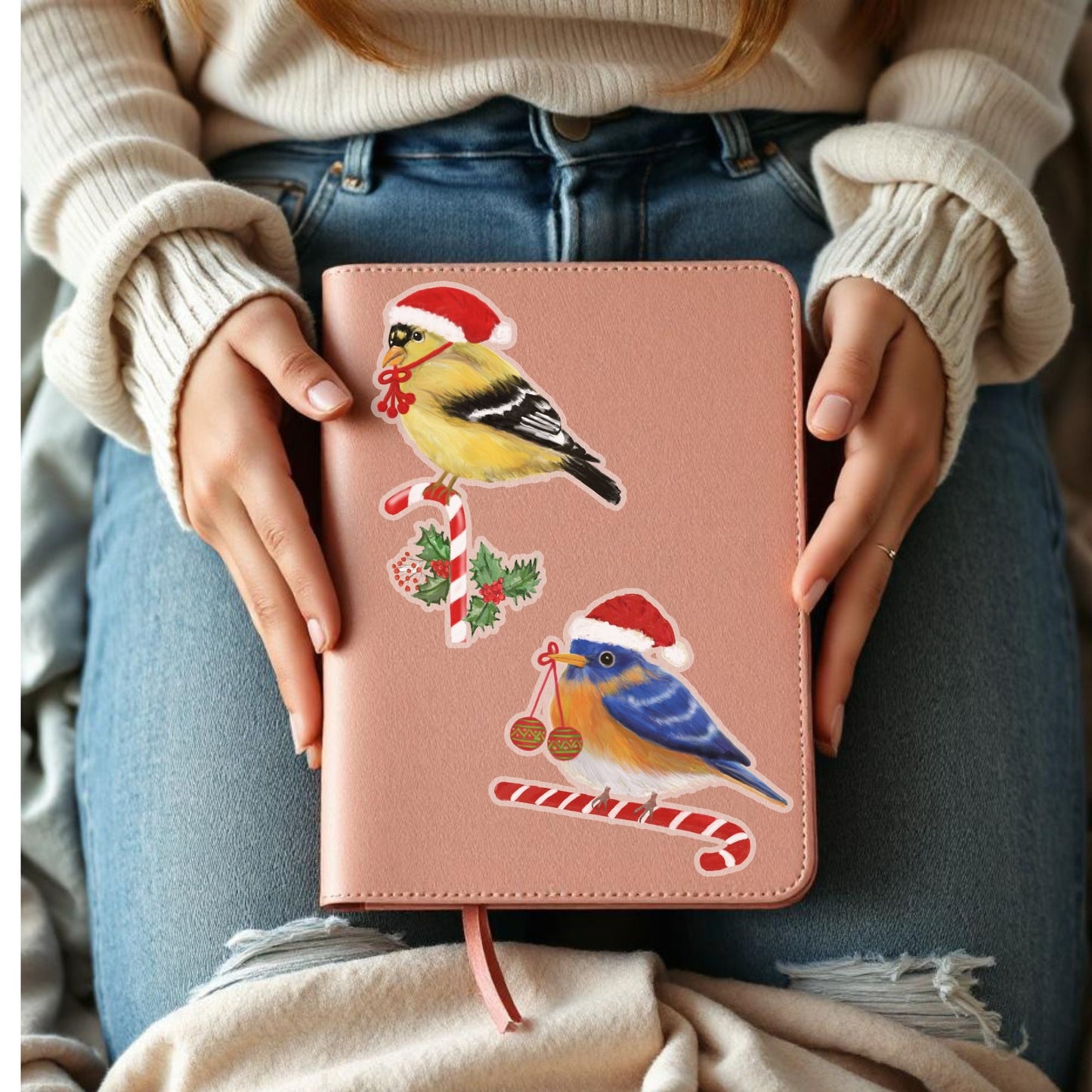 Christmas Goldfinch Sticker - MerikaArt