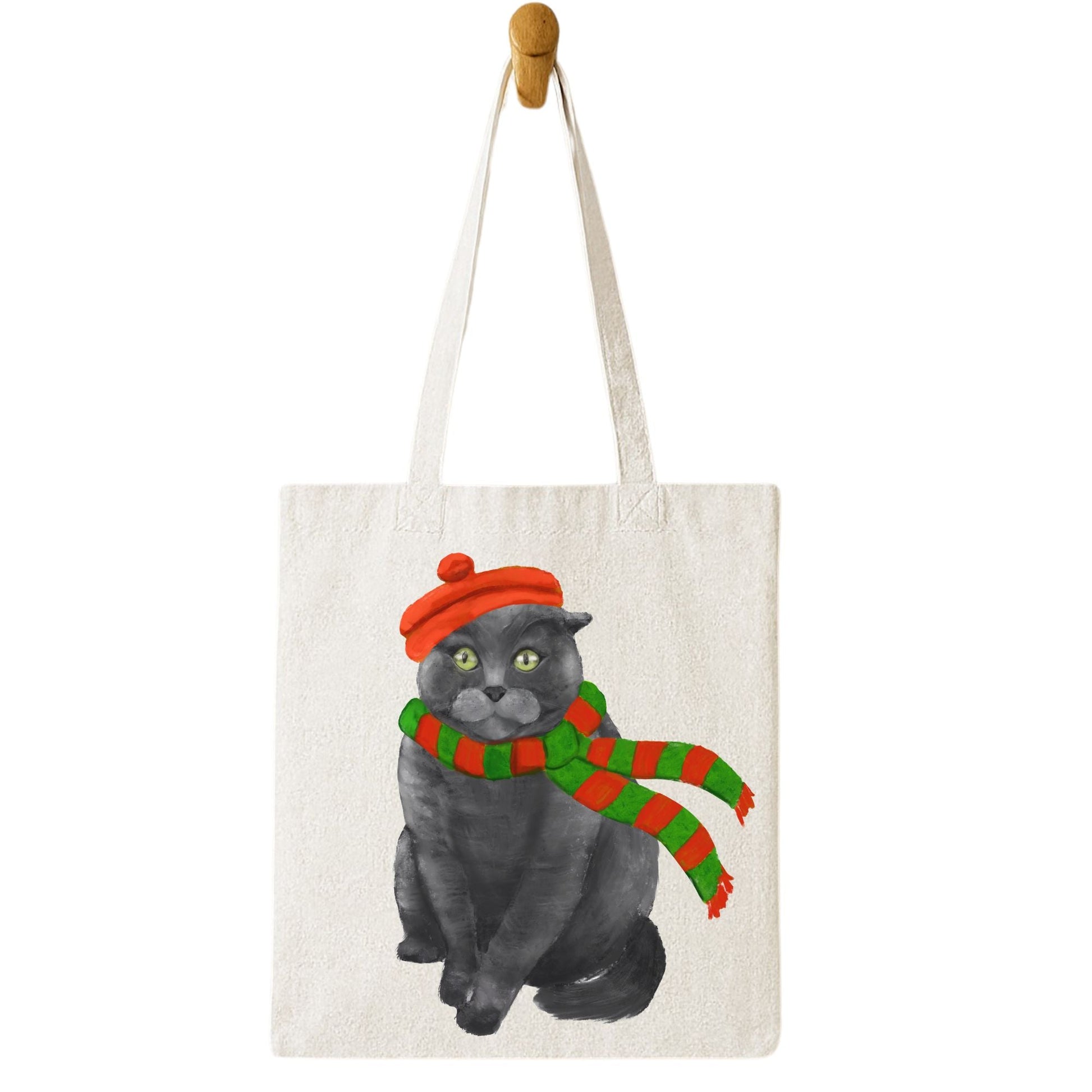 Christmas Gray Cat Canvas Tote Bag - MerikaArt