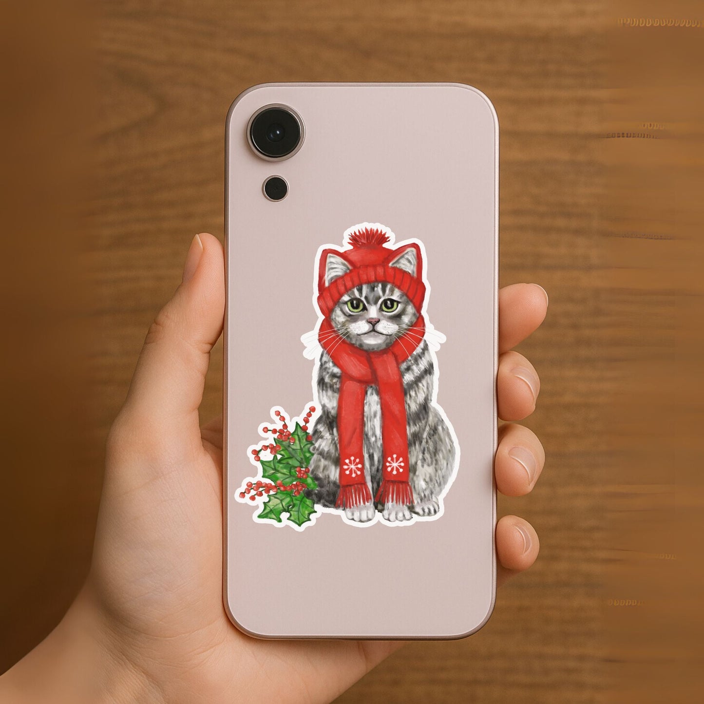 Christmas Gray Cat Sticker - MerikaArt