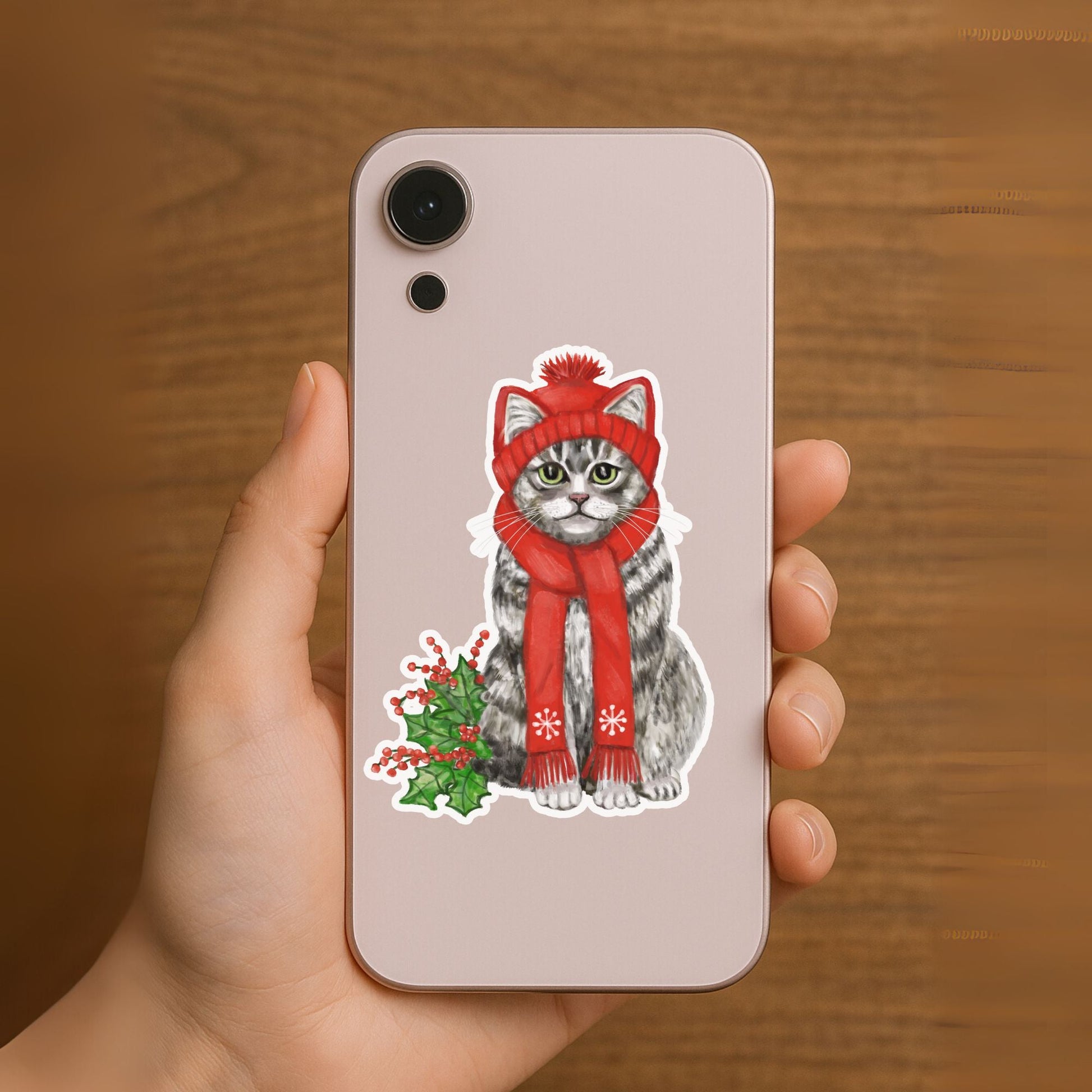 Christmas Gray Cat Sticker - MerikaArt