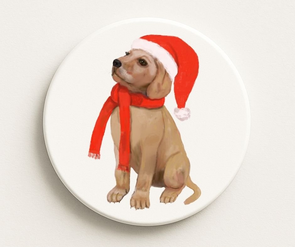 Christmas Labrador Retriever Ceramic Coaster - MerikaArt