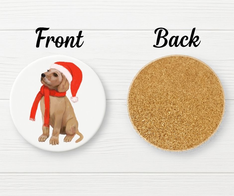 Christmas Labrador Retriever Ceramic Coaster - MerikaArt