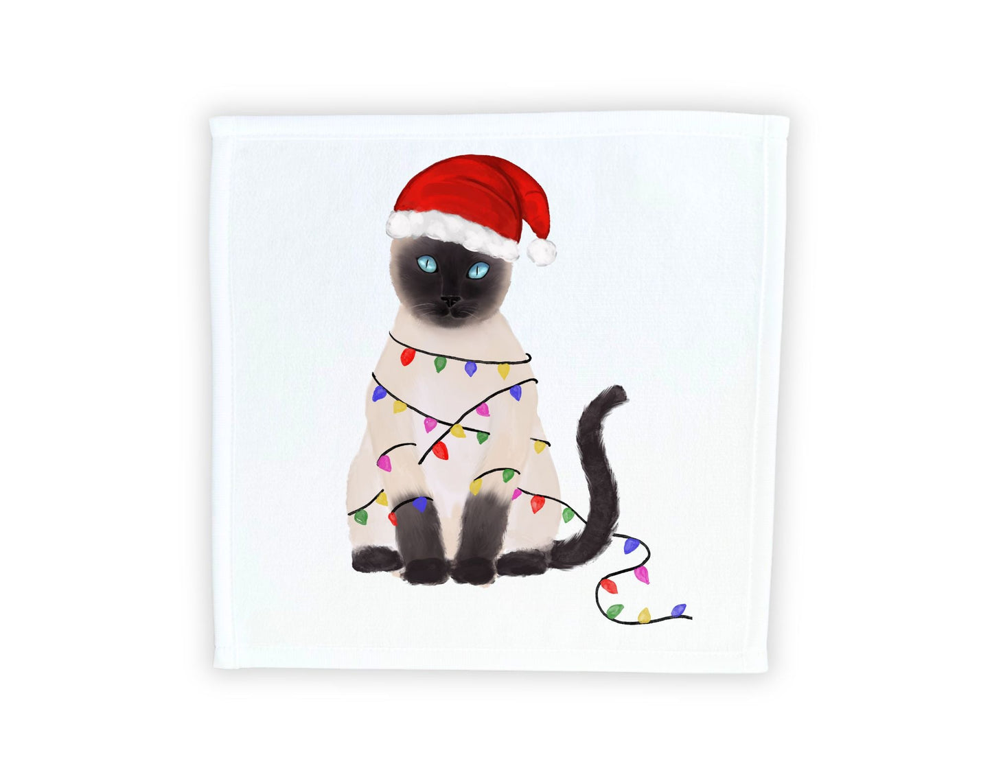 Christmas Lights Siamese Cat Washcloth - MerikaArt
