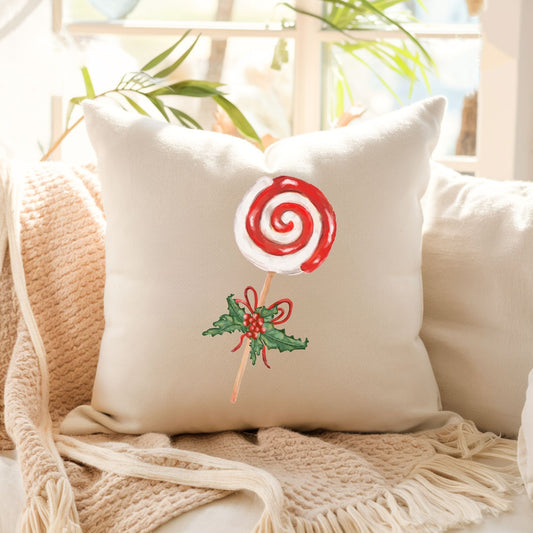 Christmas Lollipop Throw Pillow - MerikaArt