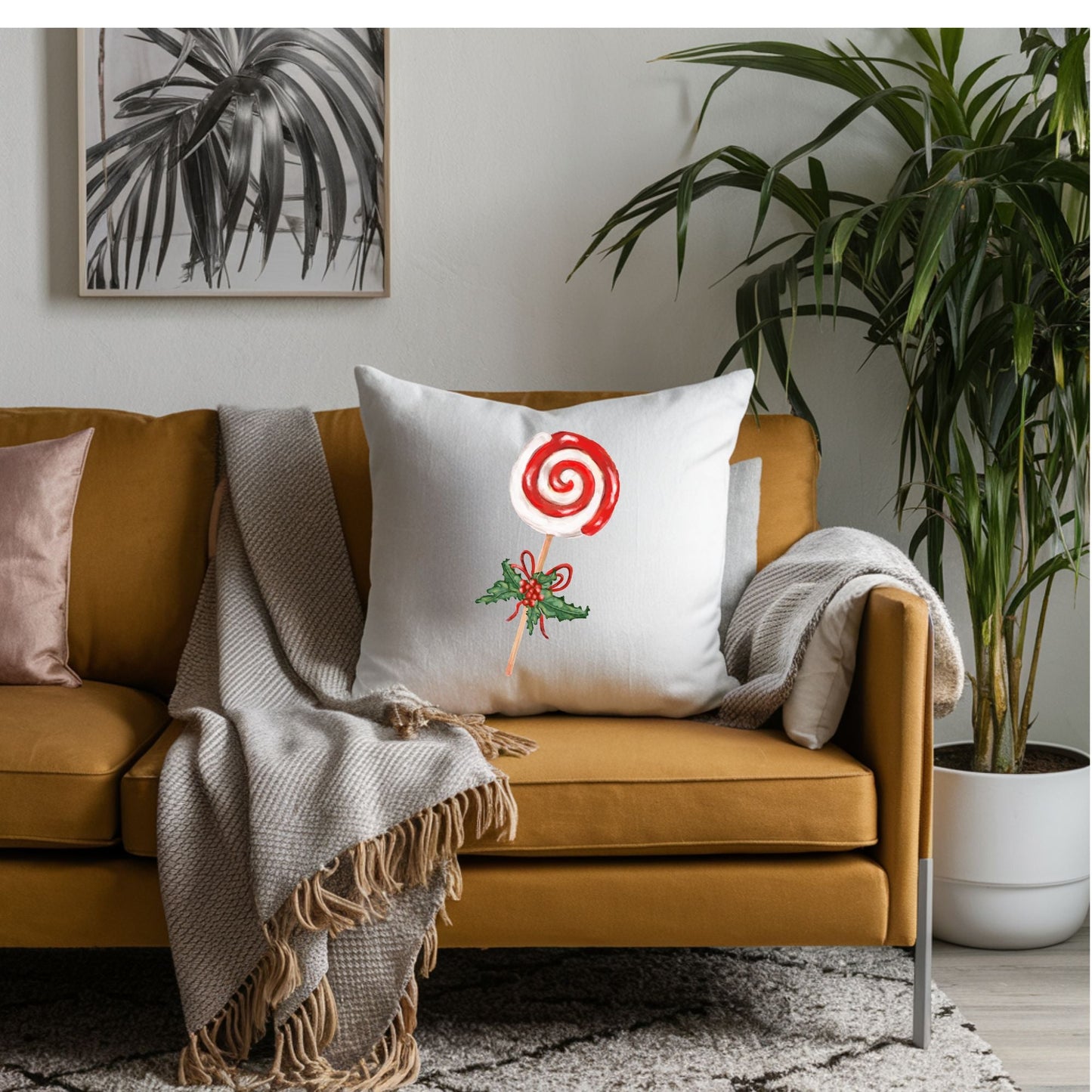 Christmas Lollipop Throw Pillow - MerikaArt