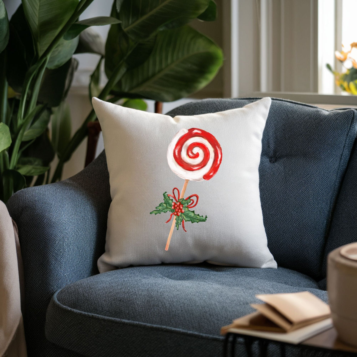 Christmas Lollipop Throw Pillow - MerikaArt