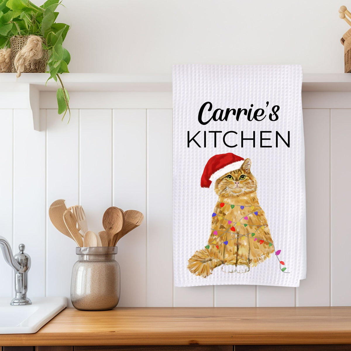 Christmas Orange Cat Kitchen Towel - MerikaArt