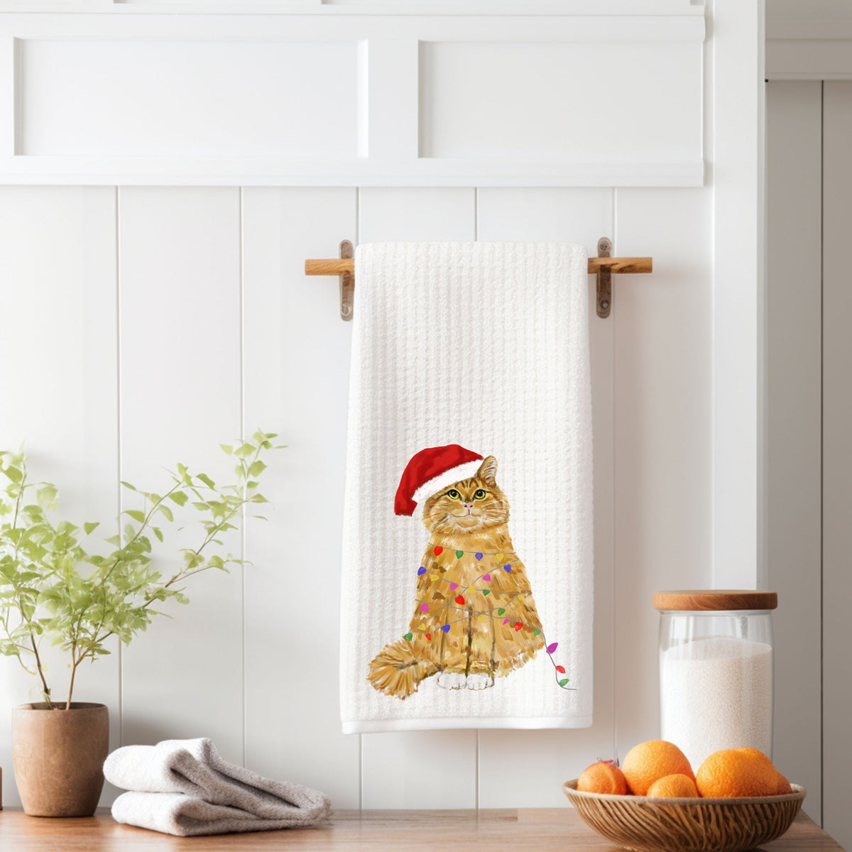Christmas Orange Cat Kitchen Towel - MerikaArt