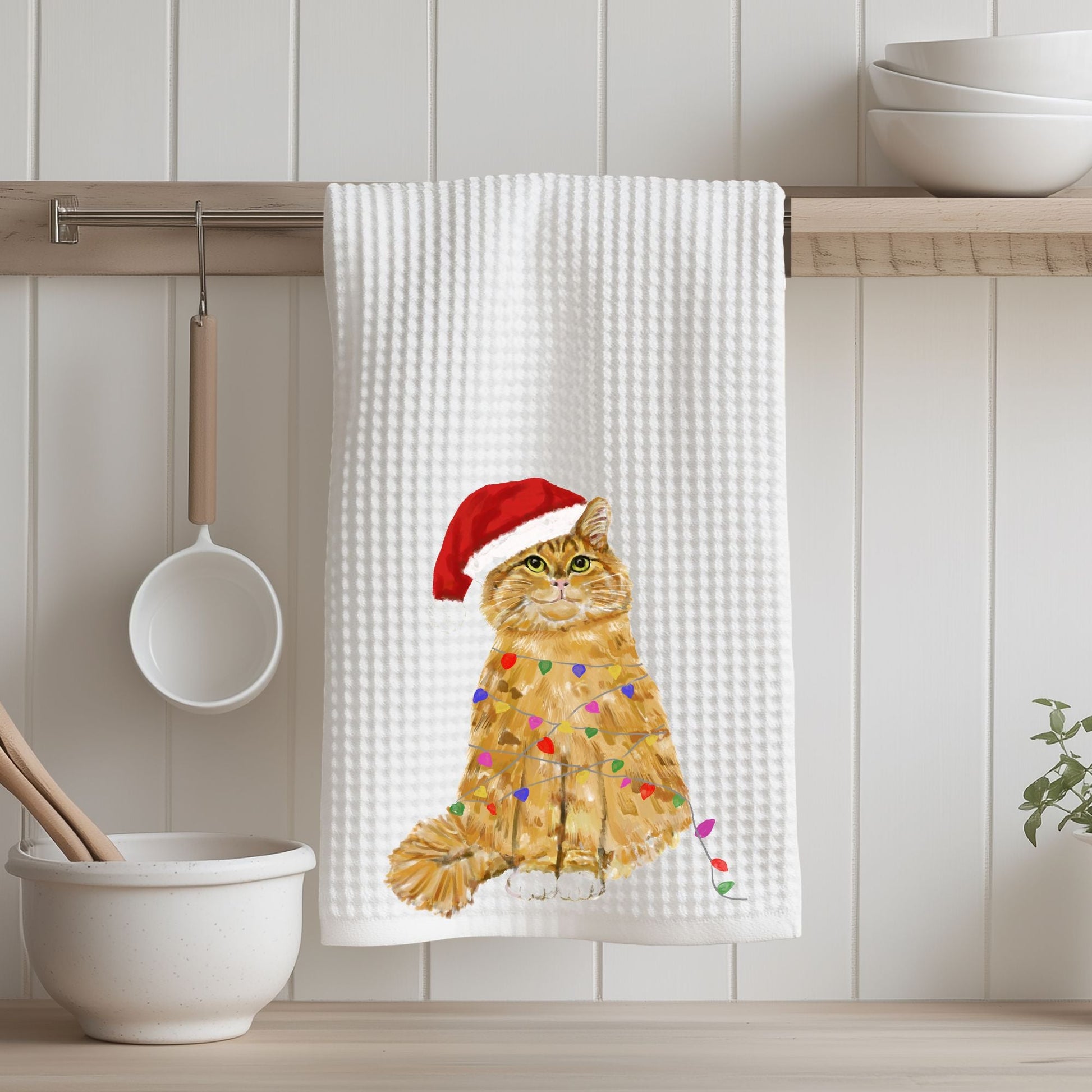 Christmas Orange Cat Kitchen Towel - MerikaArt
