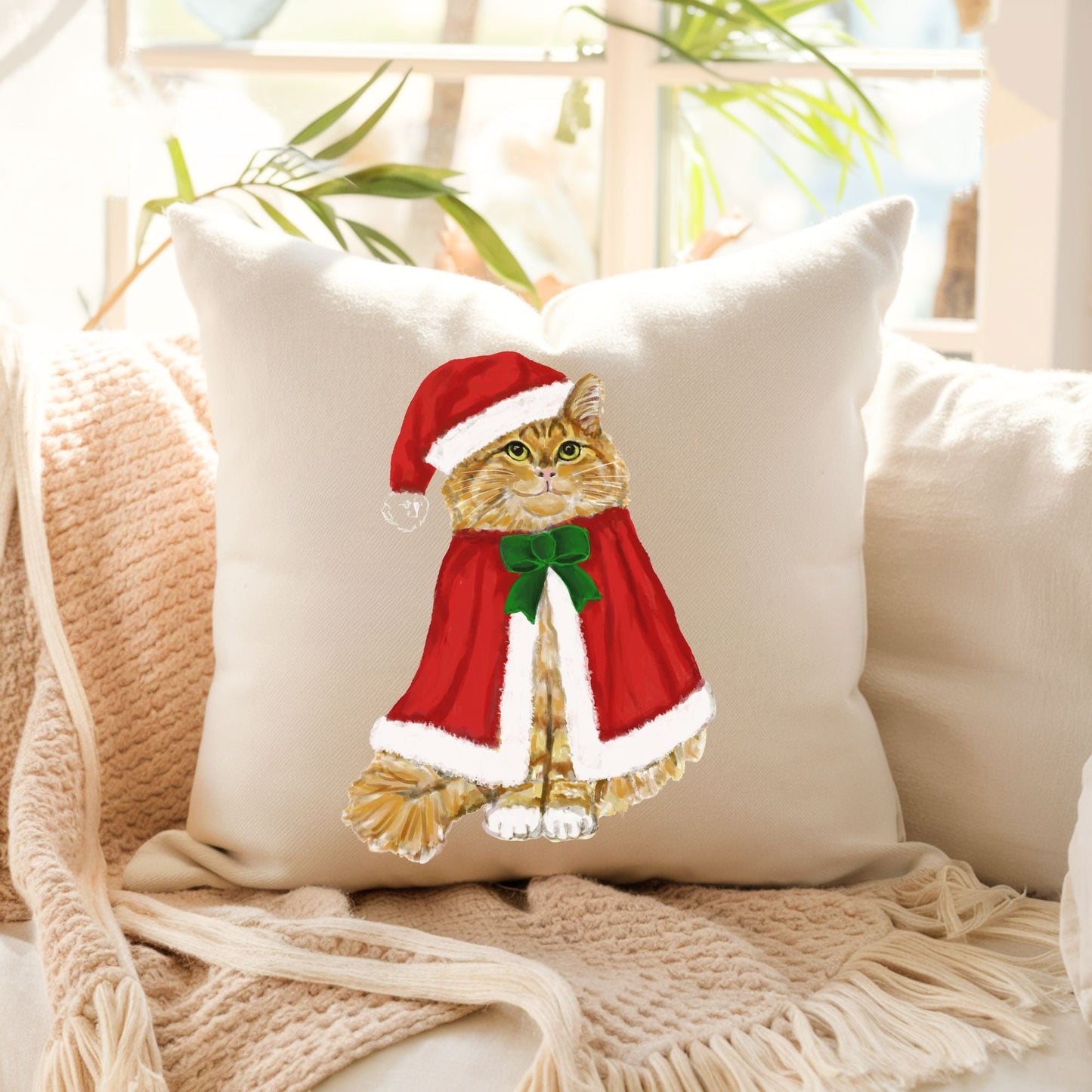 Christmas Orange Cat Pillow - MerikaArt