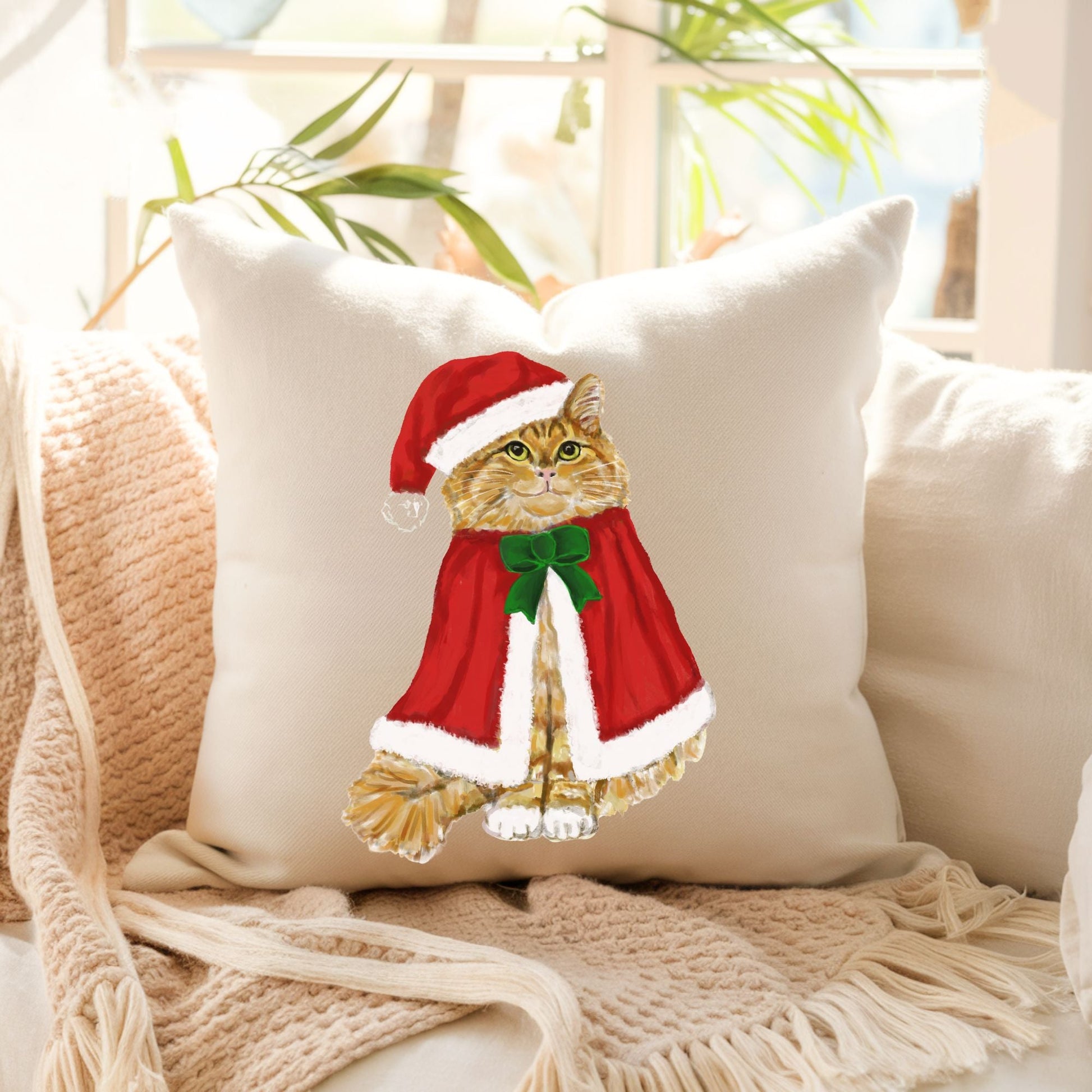 Christmas Orange Cat Pillow - MerikaArt