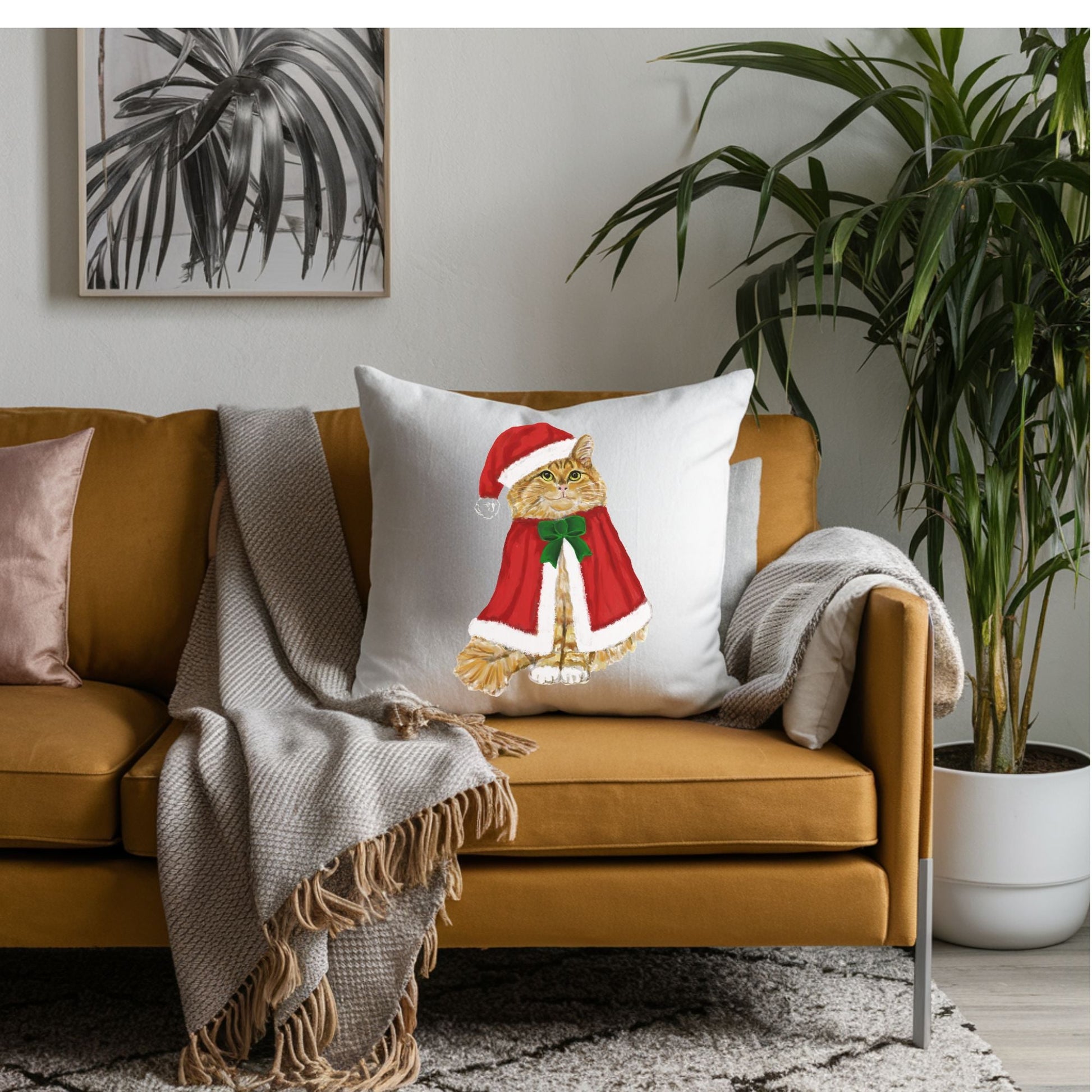 Christmas Orange Cat Pillow - MerikaArt