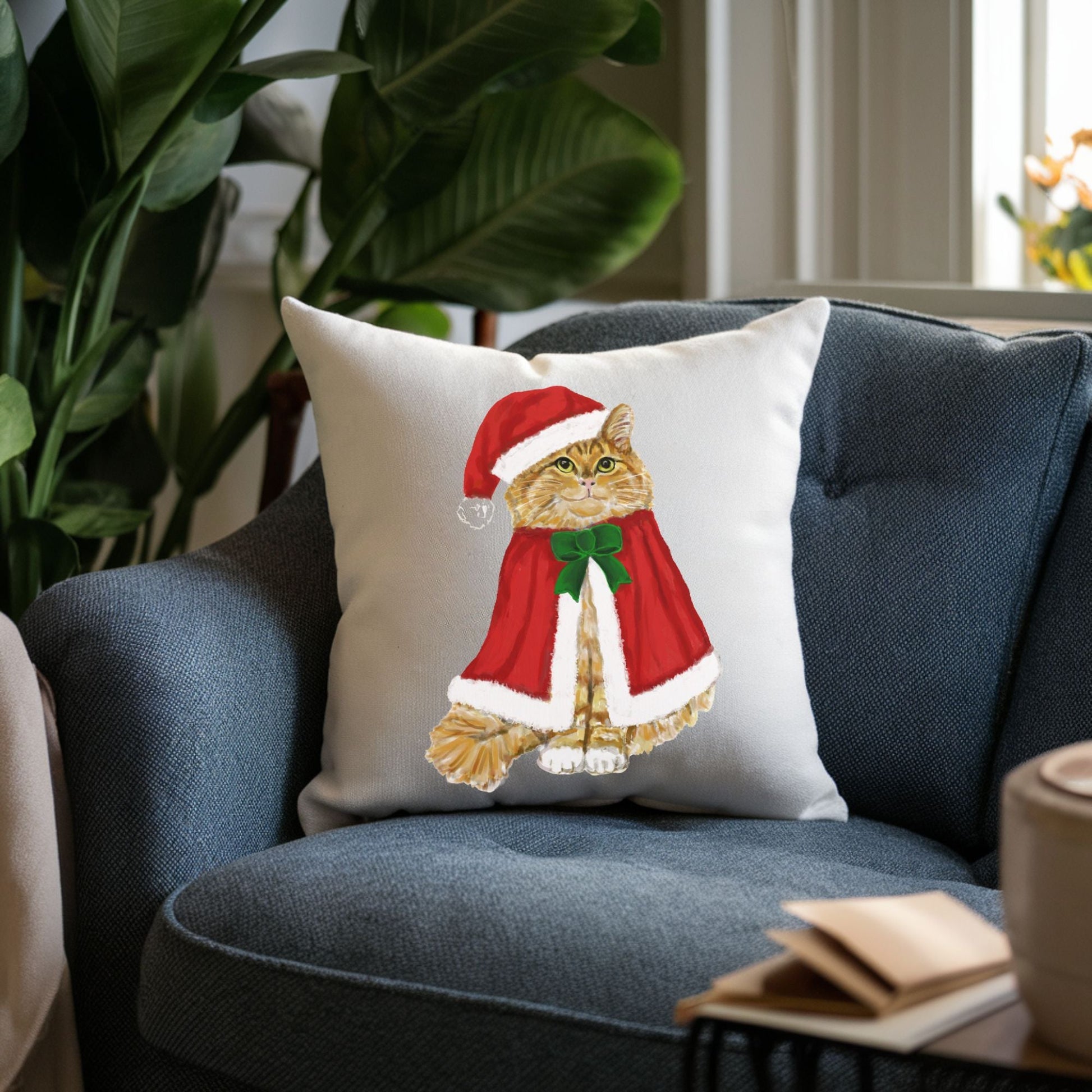 Christmas Orange Cat Pillow - MerikaArt