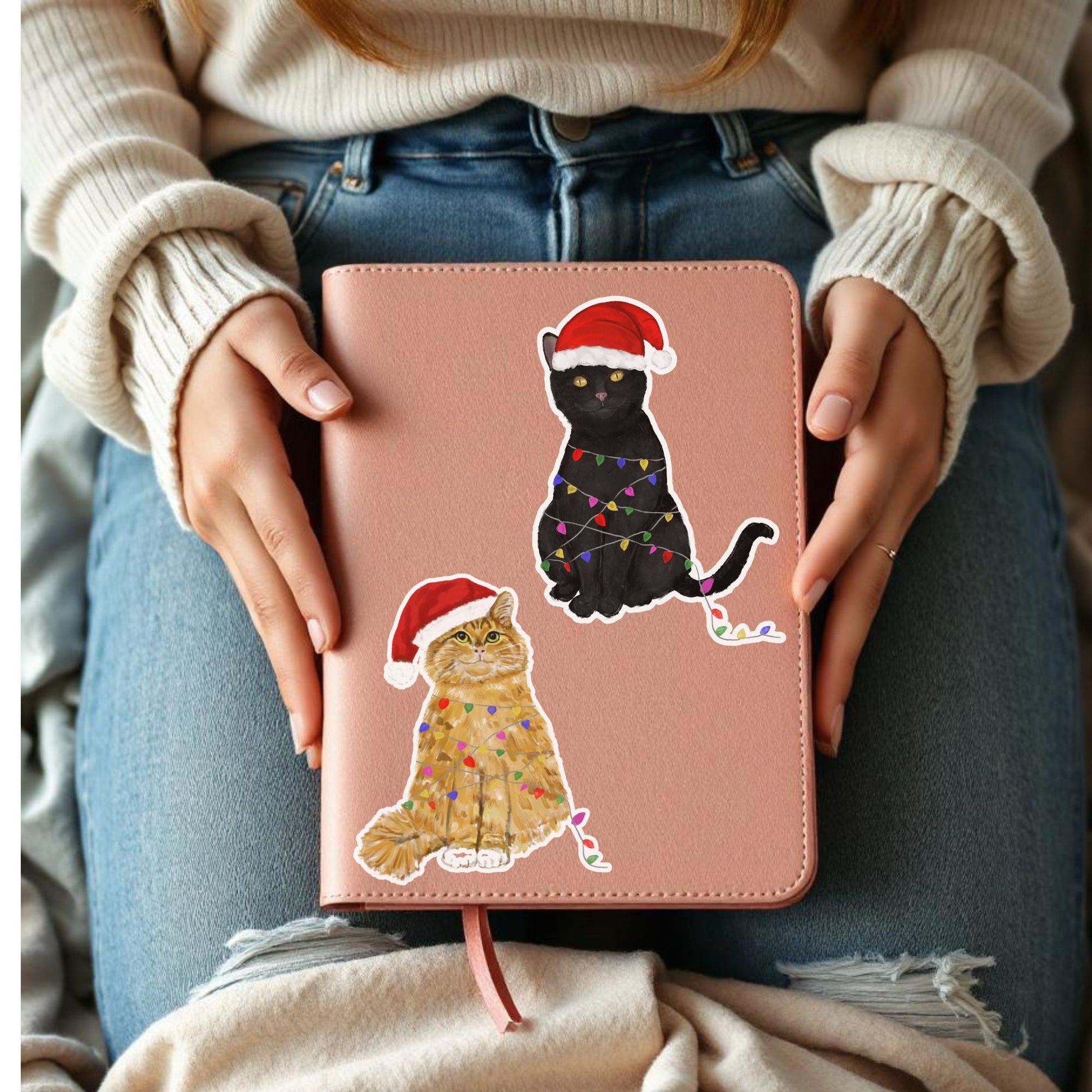 Christmas Orange Cat Sticker - MerikaArt