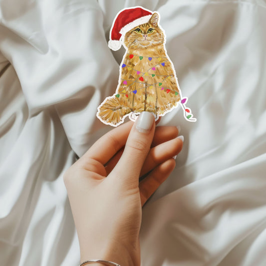 Christmas Orange Cat Sticker - MerikaArt