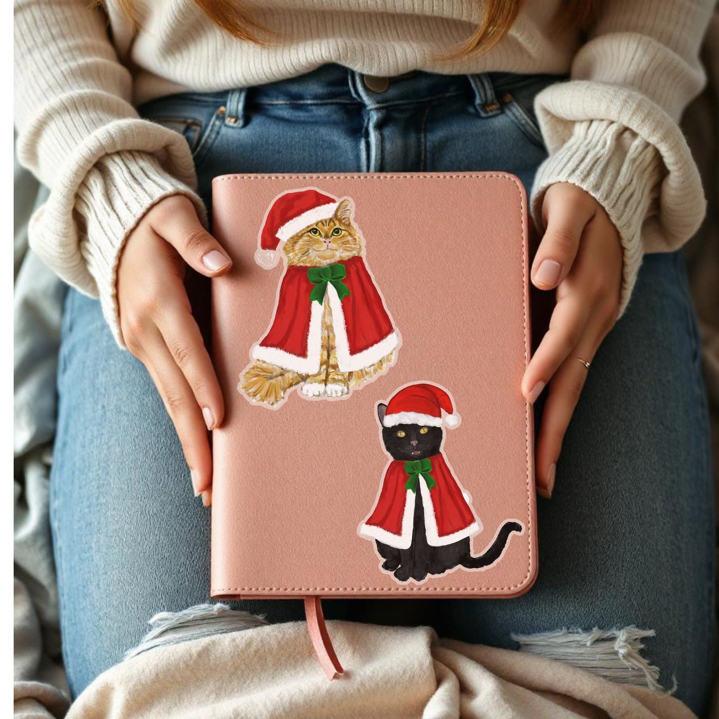 Christmas Orange Cat Sticker - MerikaArt