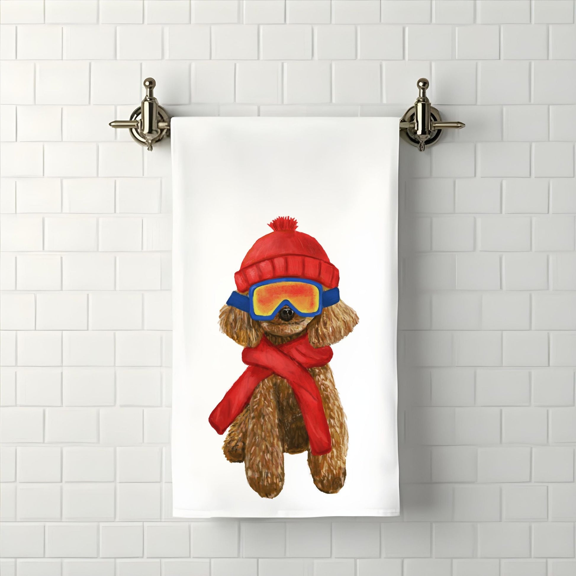 Christmas Poodle Dog Bathroom Towel - MerikaArt