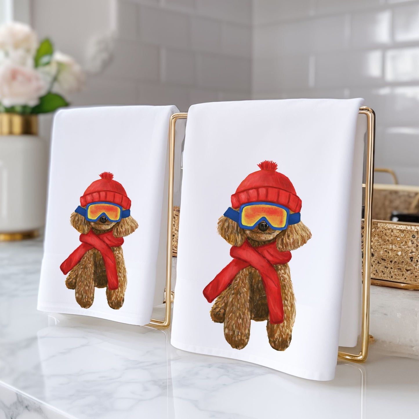 Christmas Poodle Dog Bathroom Towel - MerikaArt
