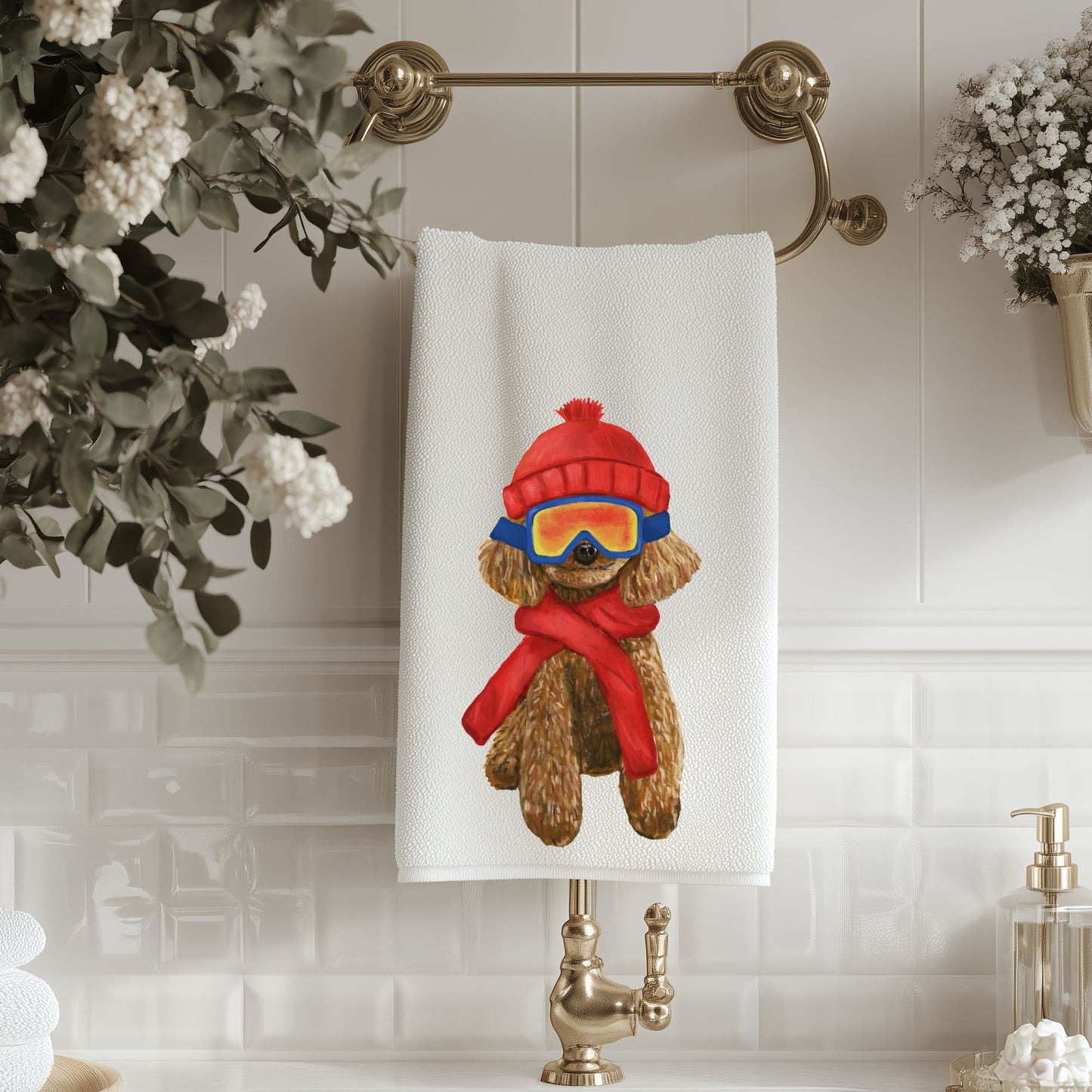 Christmas Poodle Dog Bathroom Towel - MerikaArt