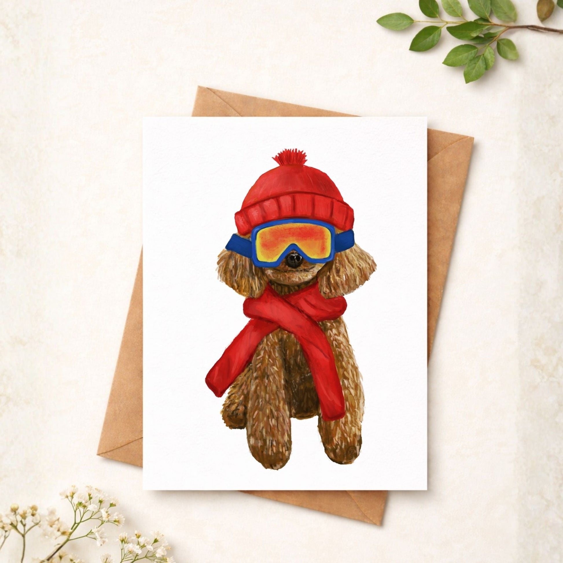 Christmas Poodle Dog Postcard - MerikaArt